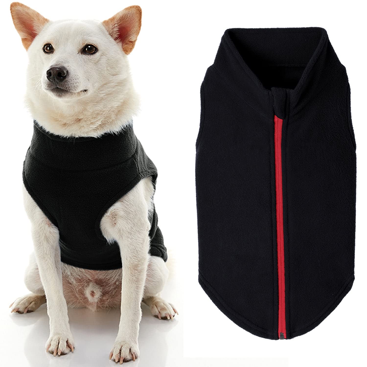 Gooby Zip Up Fleece Dog Sweater - Black, 2X-Large - Warm Pullover Fleece Step-In Dog Jacket Without Ring Leash - Winter Small Do