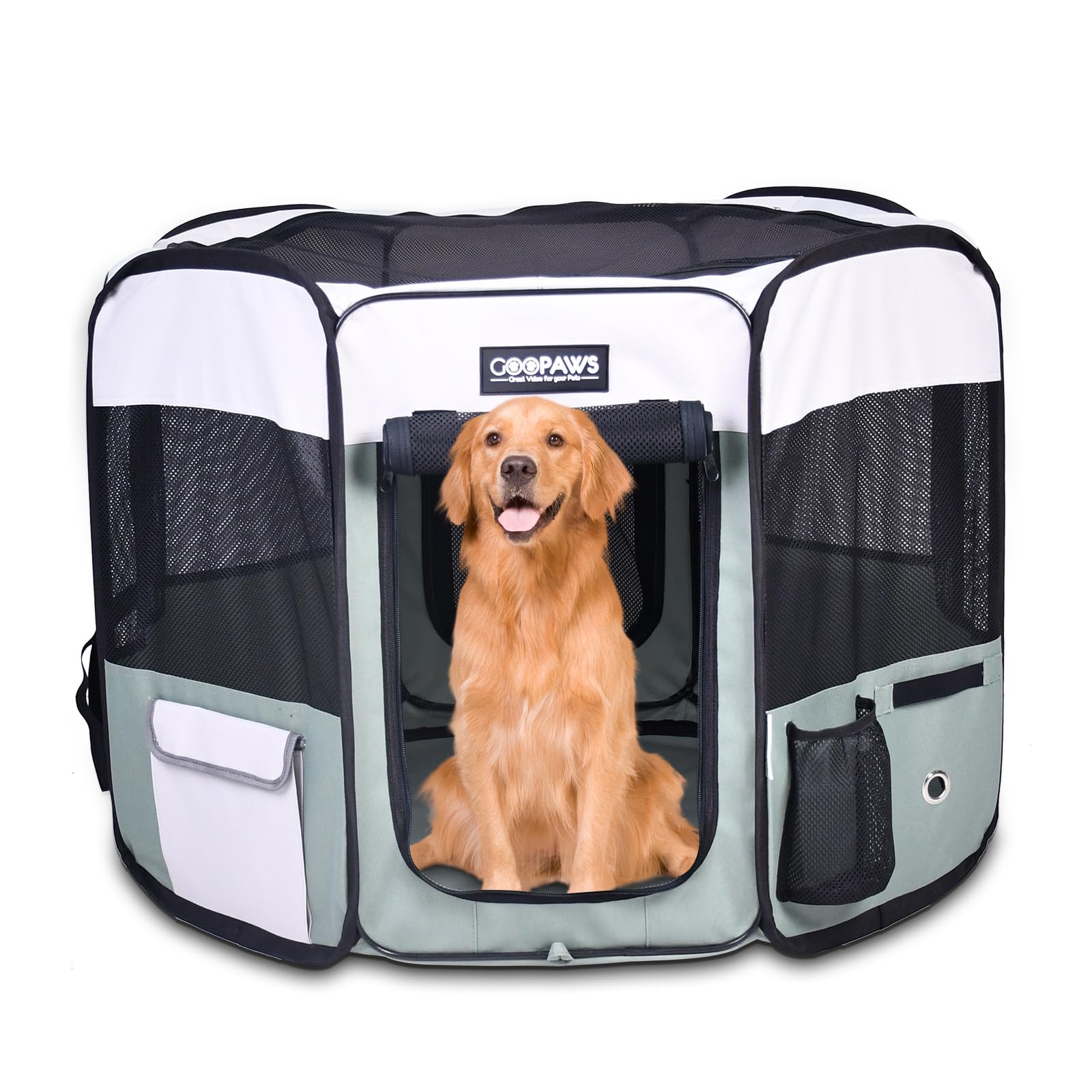 Jespet 61'' Pet Dog Playpens, Portable Soft Dog Exercise Pen Kennel With Carry Bag For Puppy Cats Kittens Rabbits,Shale Green