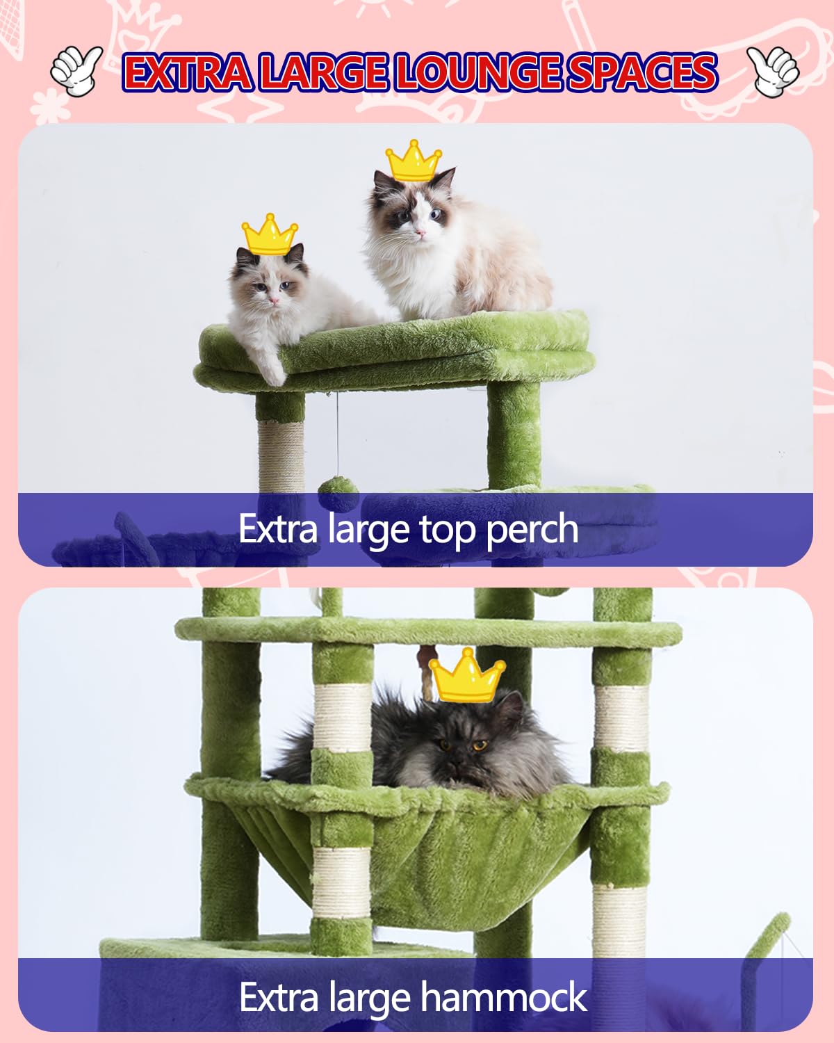 Gitelsnour Cat Tree, Cat Tower for Large Cats with 2 Big Platforms, 2 Baskets, condo and Toys, 63  Cat Scratching Posts for Indo
