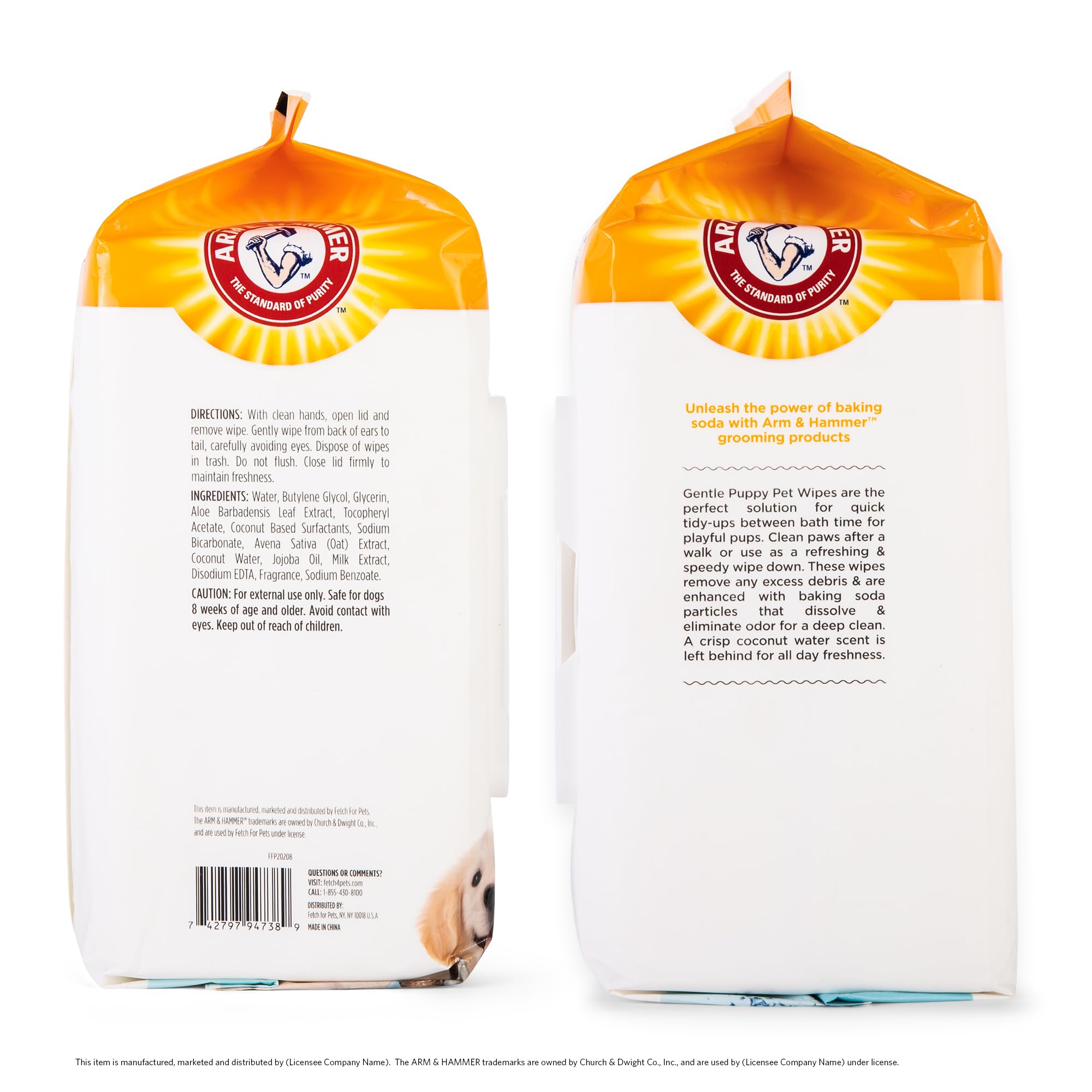 Arm & Hammer Dog Grooming Wipes - Natural Deodorizing Pet Wipe With Coconut - Travel Essential & Supplies For Dogs - Dog Whole Body & Face Cleaning - Odor Eliminator With Baking Soda Power - 100 Count