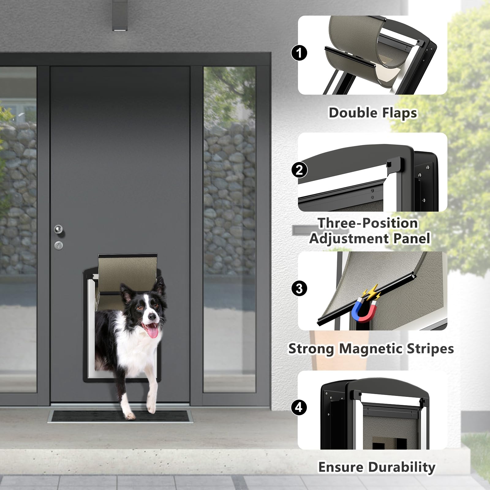 Sammak Extra Large Dog Door For Door,Dog Door With Steel Frame, Three-Position Adjustment Panel. (Pets Up To 220Lb)-Xlarge.