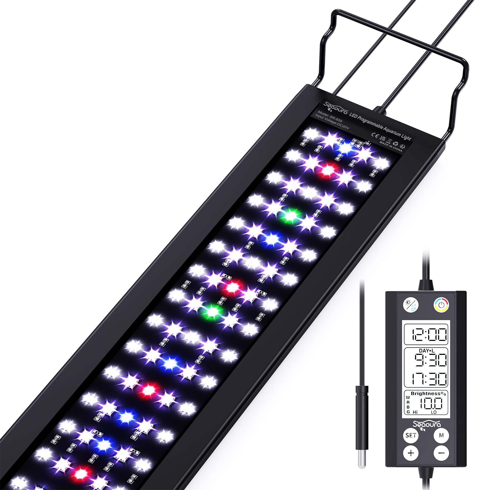 SEAOURA Aquarium Light with Temp Alarm, 36-42in Full Spectrum LED Lights, 24/7 Programmable with Power Off Memory, WRGB Custom, 