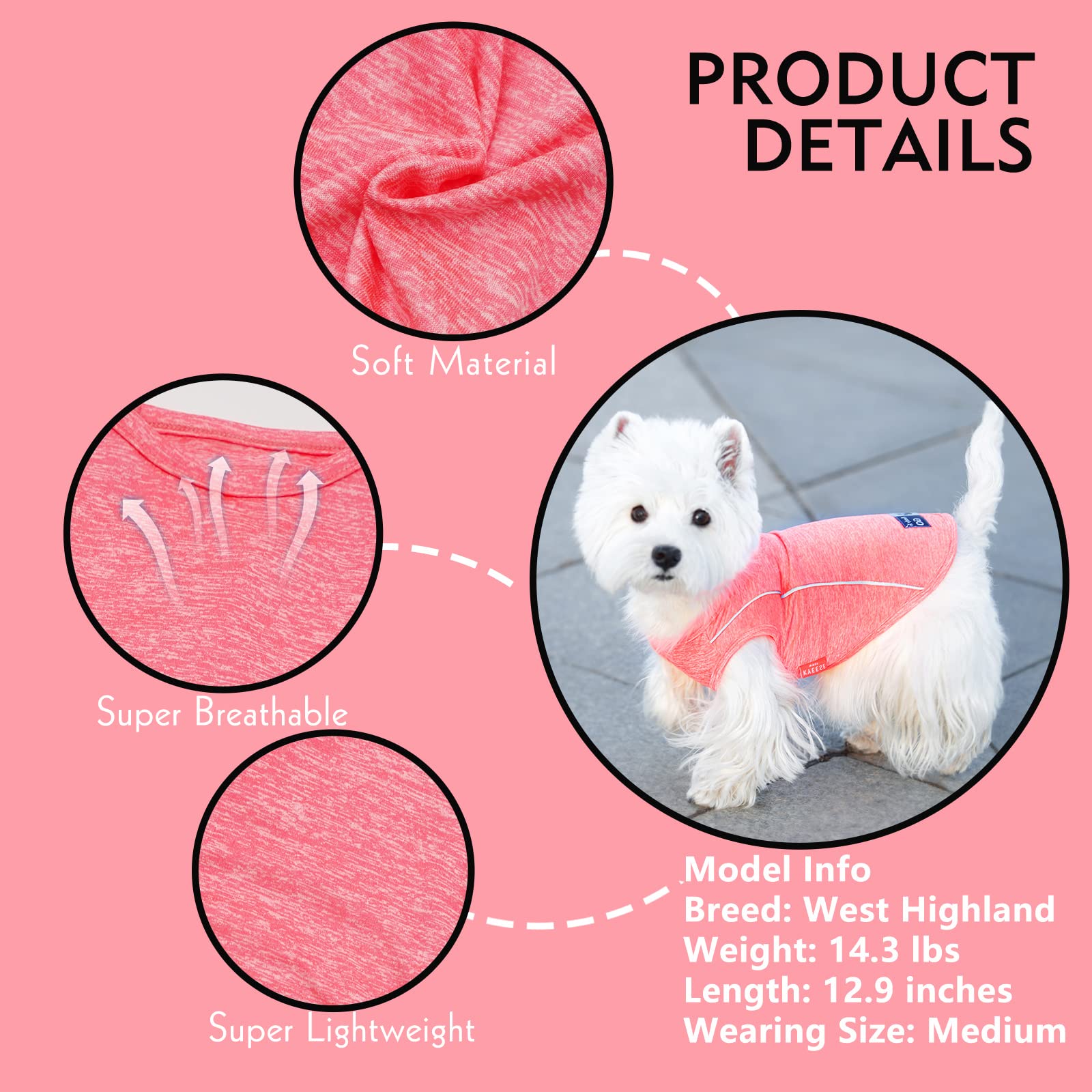 Kyeese Dogs Shirts Quick Dry Reflective Lightweight Soft Sun Protection Dog T-Shirt Tank Top Breathable Sleeveless Vest Dogs Tee For Medium Dogs