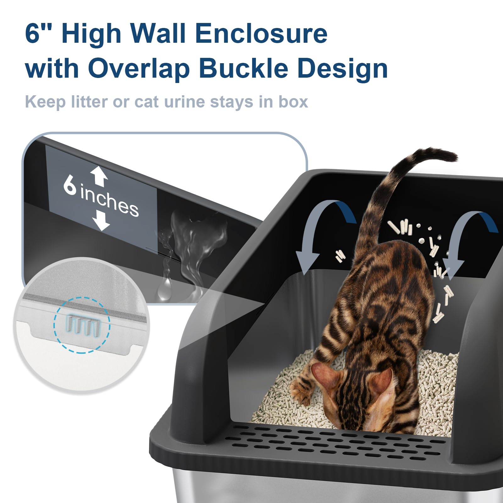 Stainless Steel Cat Litter Box With Enclosed Lid Extra Large Litter Box For Big Cats Xl Metal Litter Tray Pan With High Sides Wa