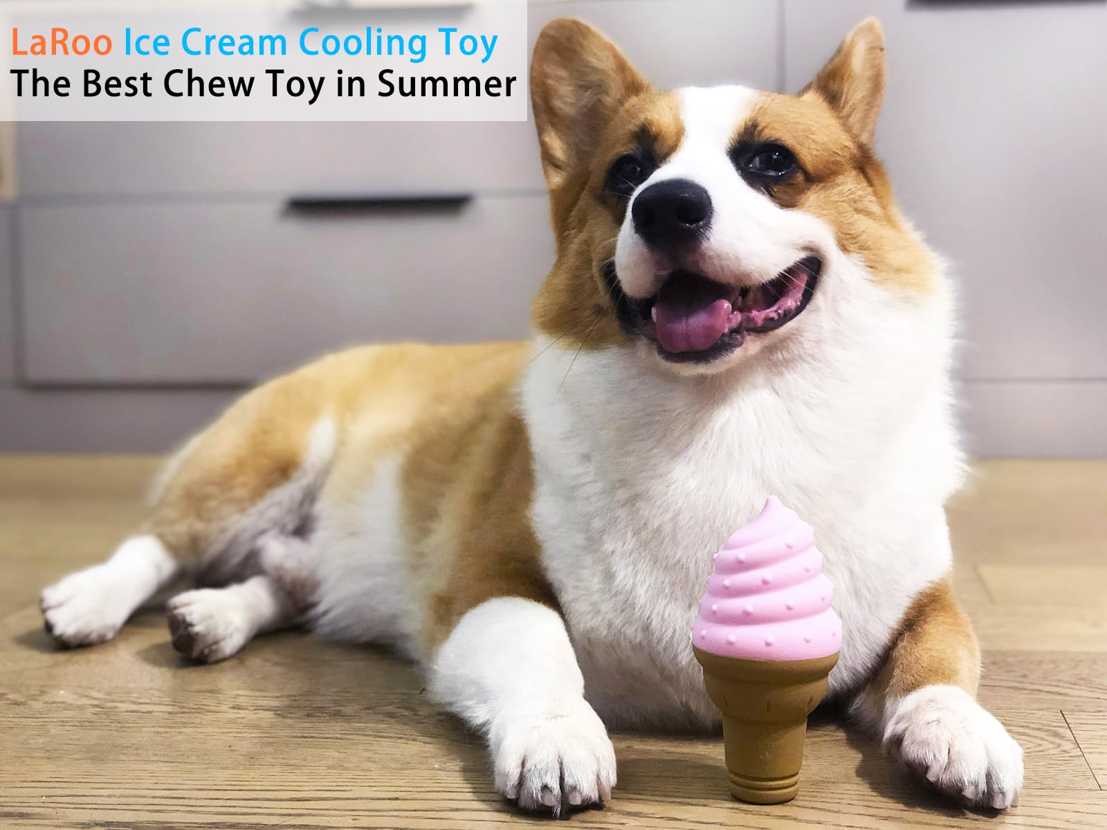 Laroo Dogs Toys For Summer Cooling, Frozen Dog Toys, Full With Water Frozen, Prevention Of Heat Stroke Upgraded Teething Chew Toy (Dog Ice Cream Shape-Yellow).