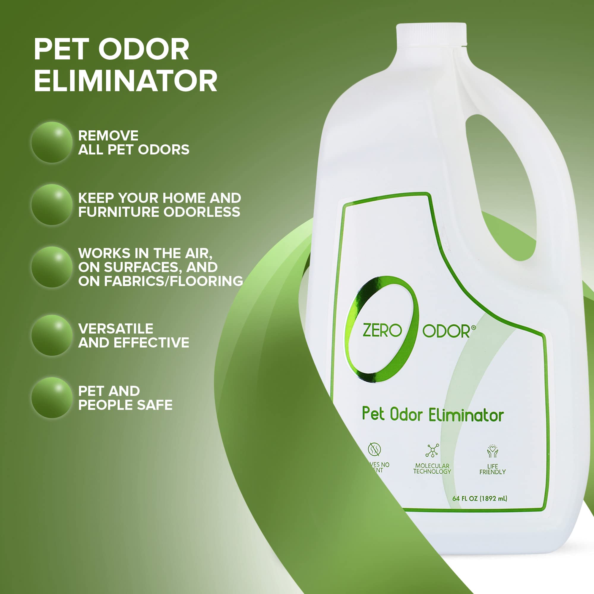 Zero Odor - Pet Odor Eliminator - Air & Surface Odor - Patented Molecular Technology Best For Carpet, Furniture, Pet Bed - Smell
