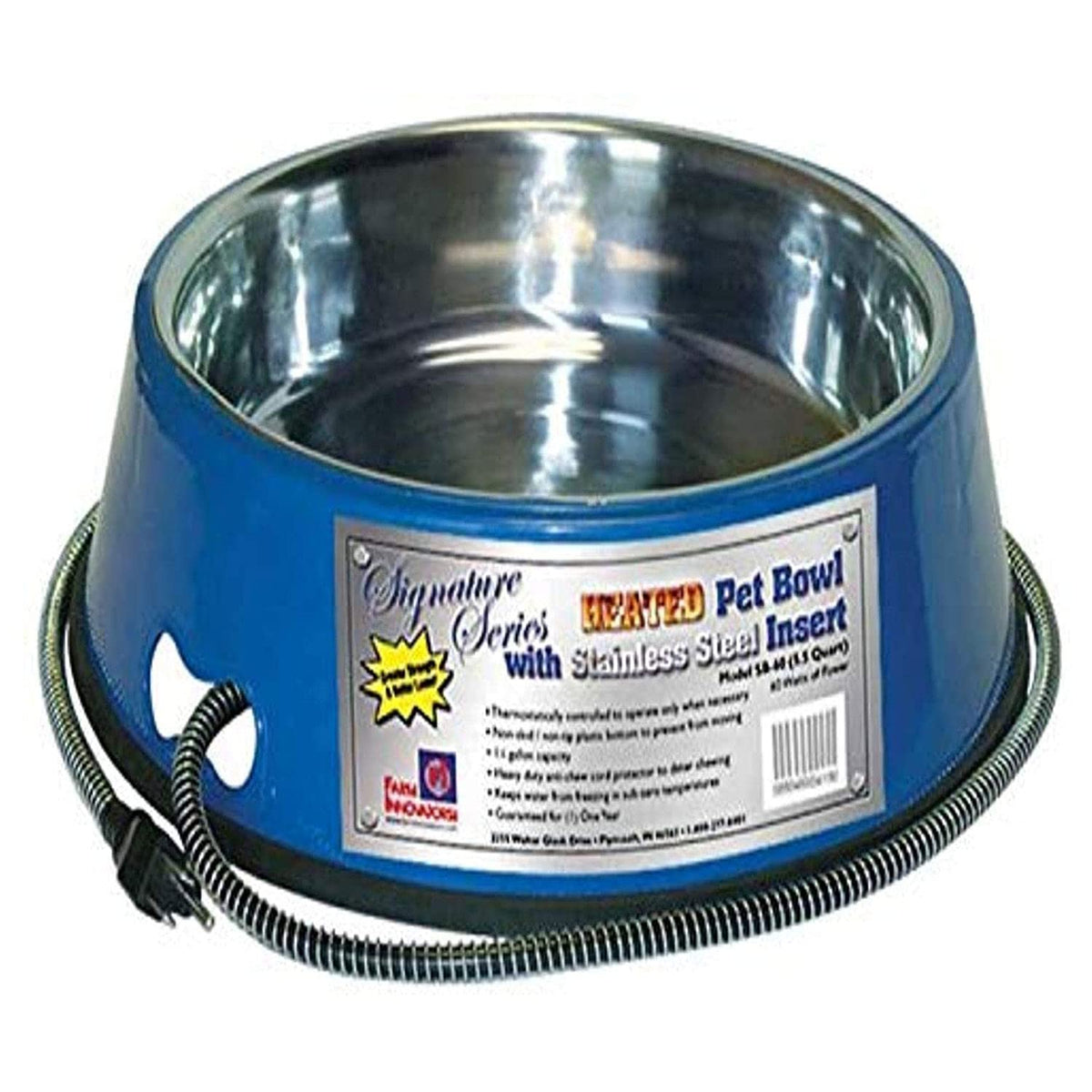 Farm Innovators Signature Series 60 Watt 5.5 Quart Electric Heated Pet Water Bowl With Stainless Steel Insert And Thermostatic C
