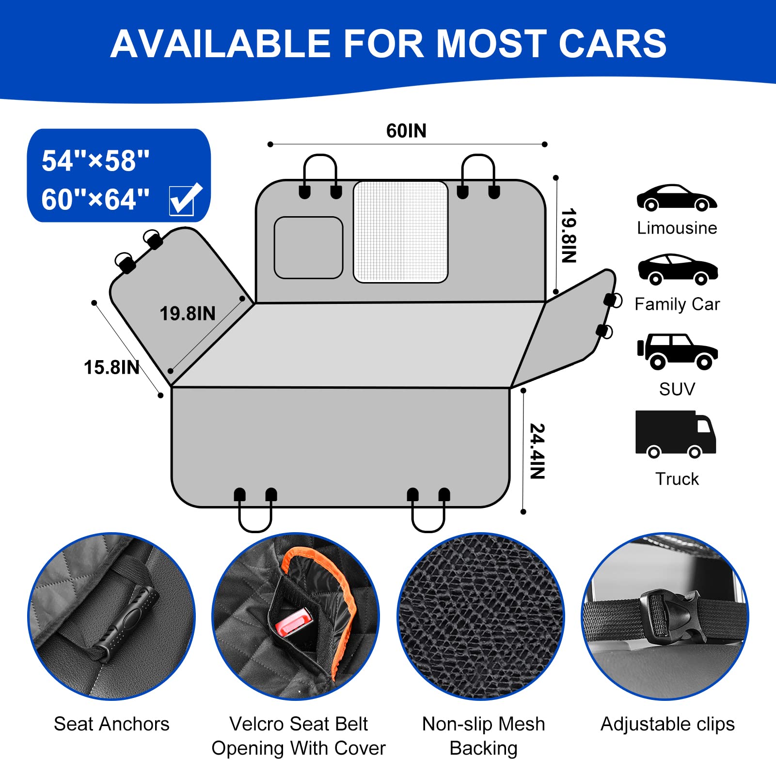 Easyhawei Dog Car Seat Cover For Back Seat 600D Scratchproof Nonslip Durable Waterproof Cars Pet Backseat Covers With Mesh Window Dogs Hammock For Car,Suv, Truck (Black) Large