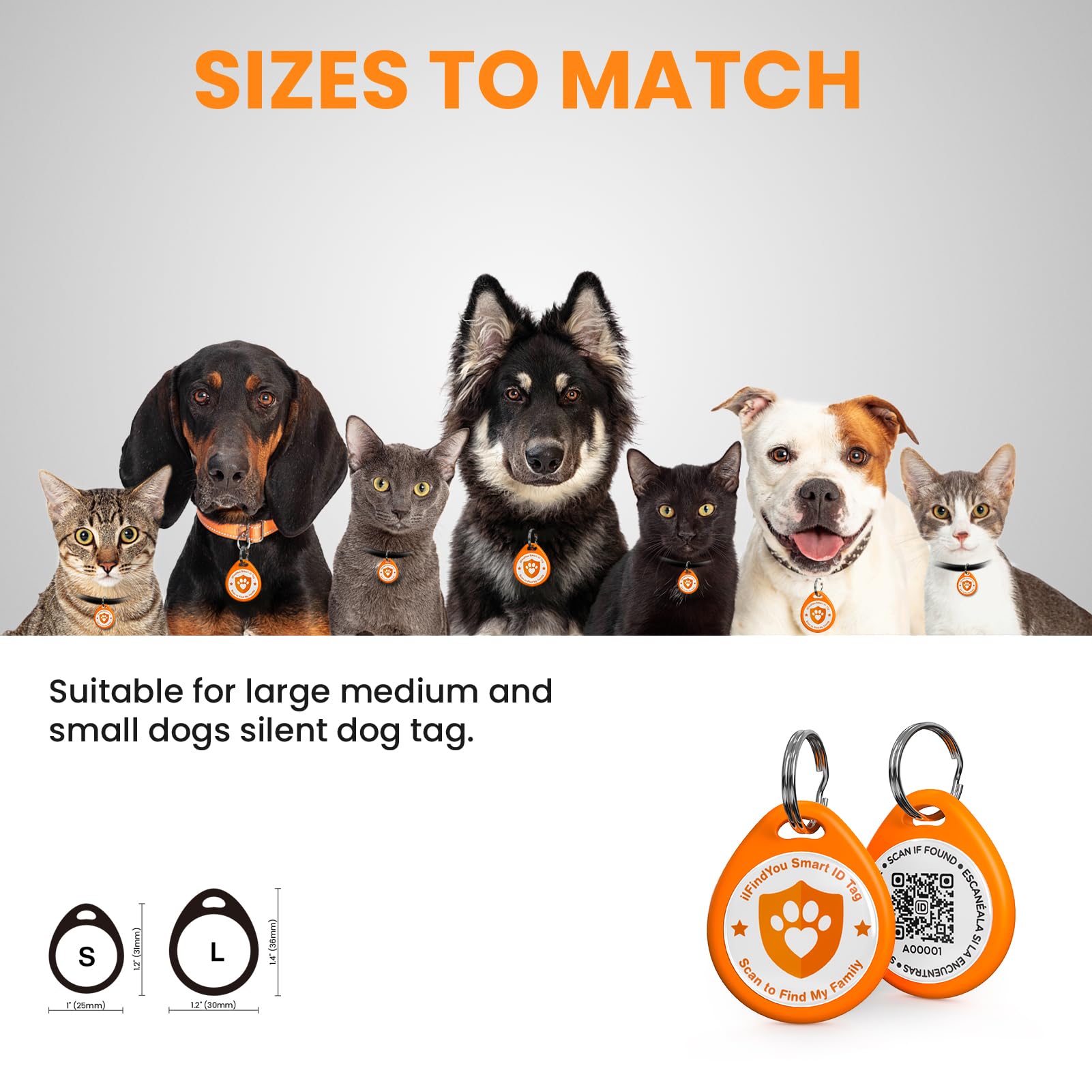 ilFindYou Cat Tags Personalized Small, QR Code Cat Name Tag for Cat Kitten Collar, Cat Tracker Scan Location Alerts, Orange S