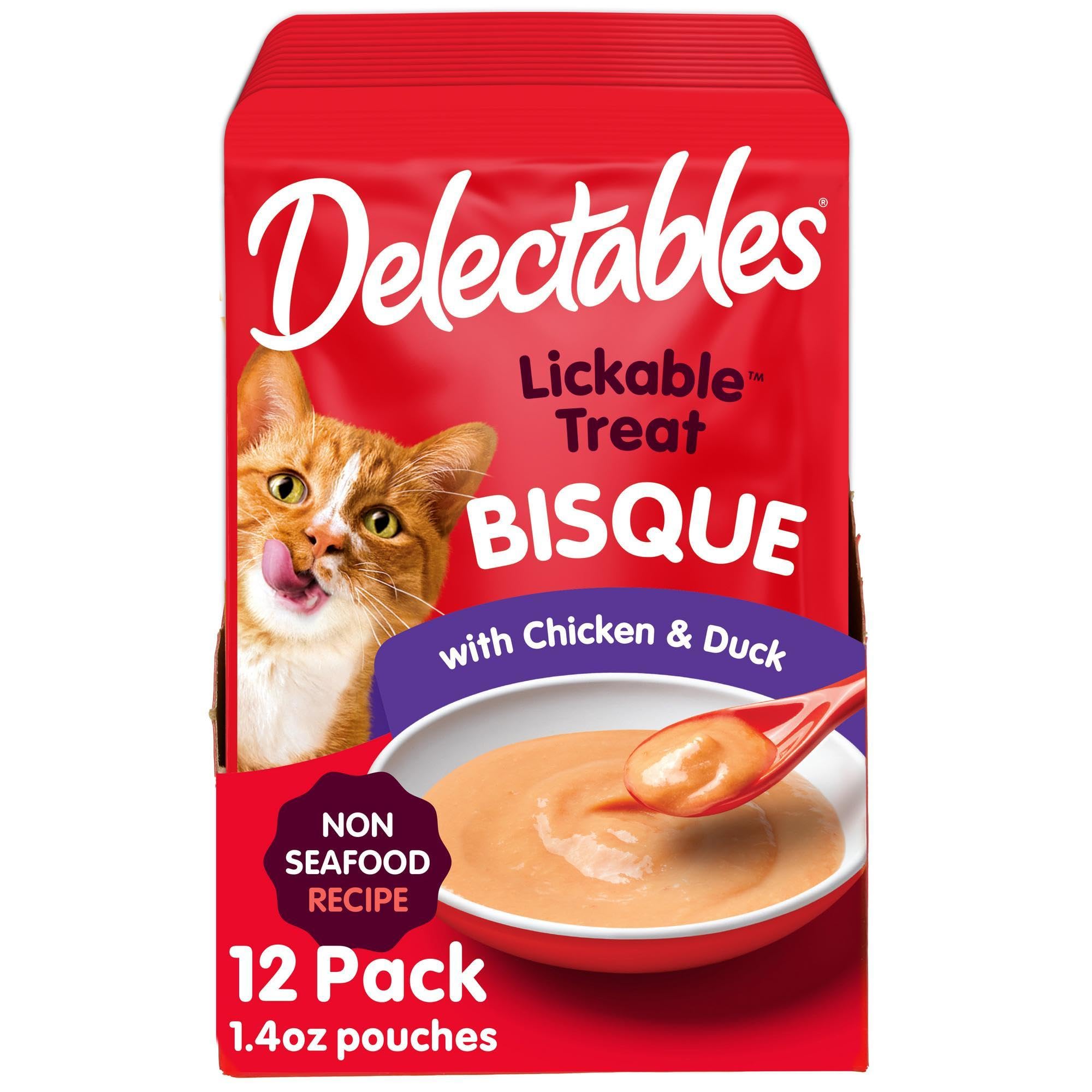 Hartz Delectables Non-Seafood Bisque Lickable Wet Cat Treats for Adult & Senior Cats, Multiple Flavors, Pack of 12