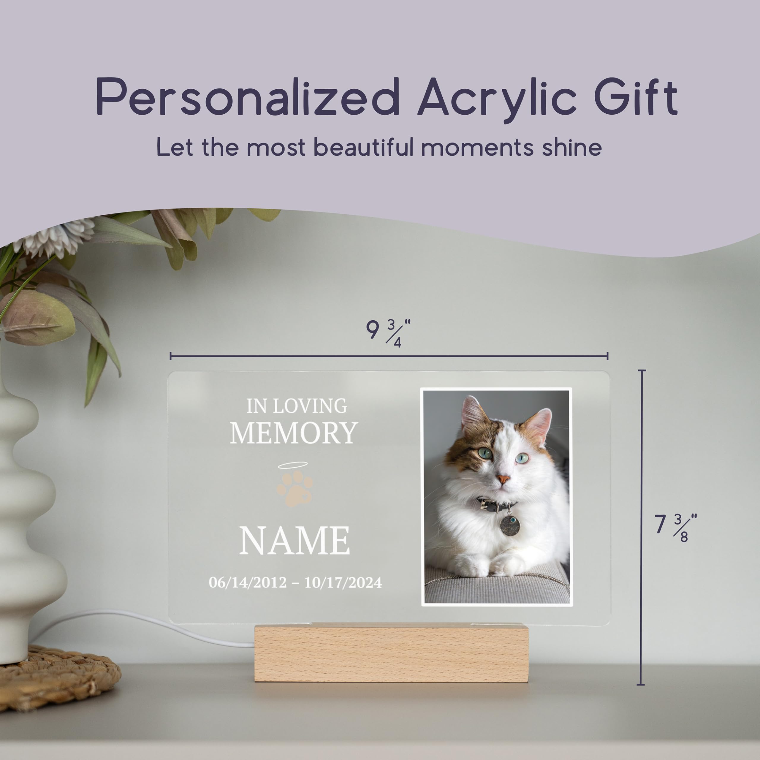Florithings Cat Memorial Gifts/Memorial Gifts/Pet Memorial Stones/Personalized With Uv Printed Acrylic/Led Base For Perfect Ambi