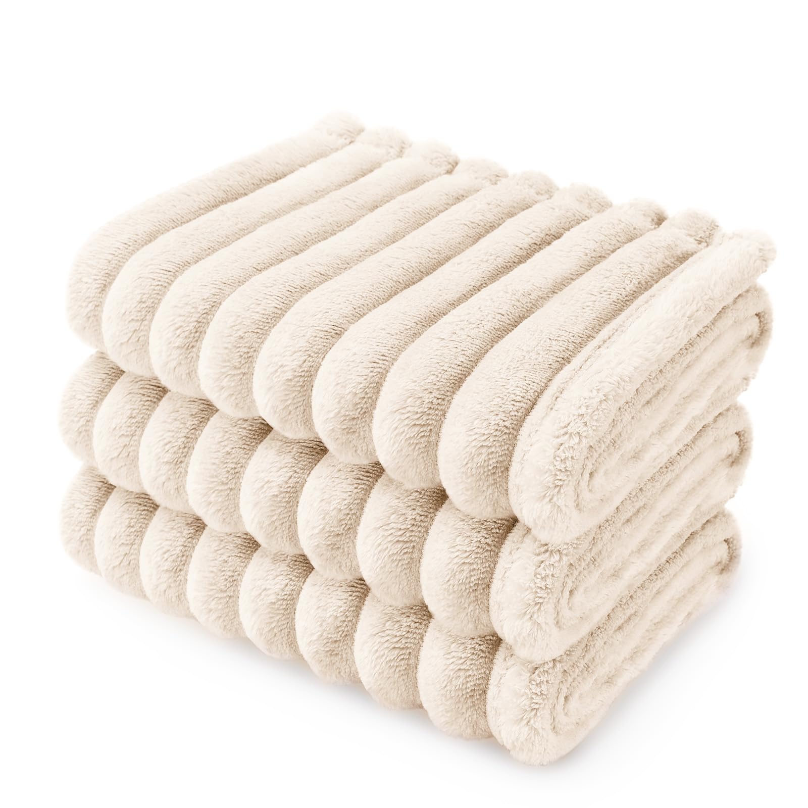 Linenlux 1 Pack 3 Soft Fleece Dog Blanket For Pet Washable Warm Cat Puppy Fluffy Calming Flannel Beige Medium