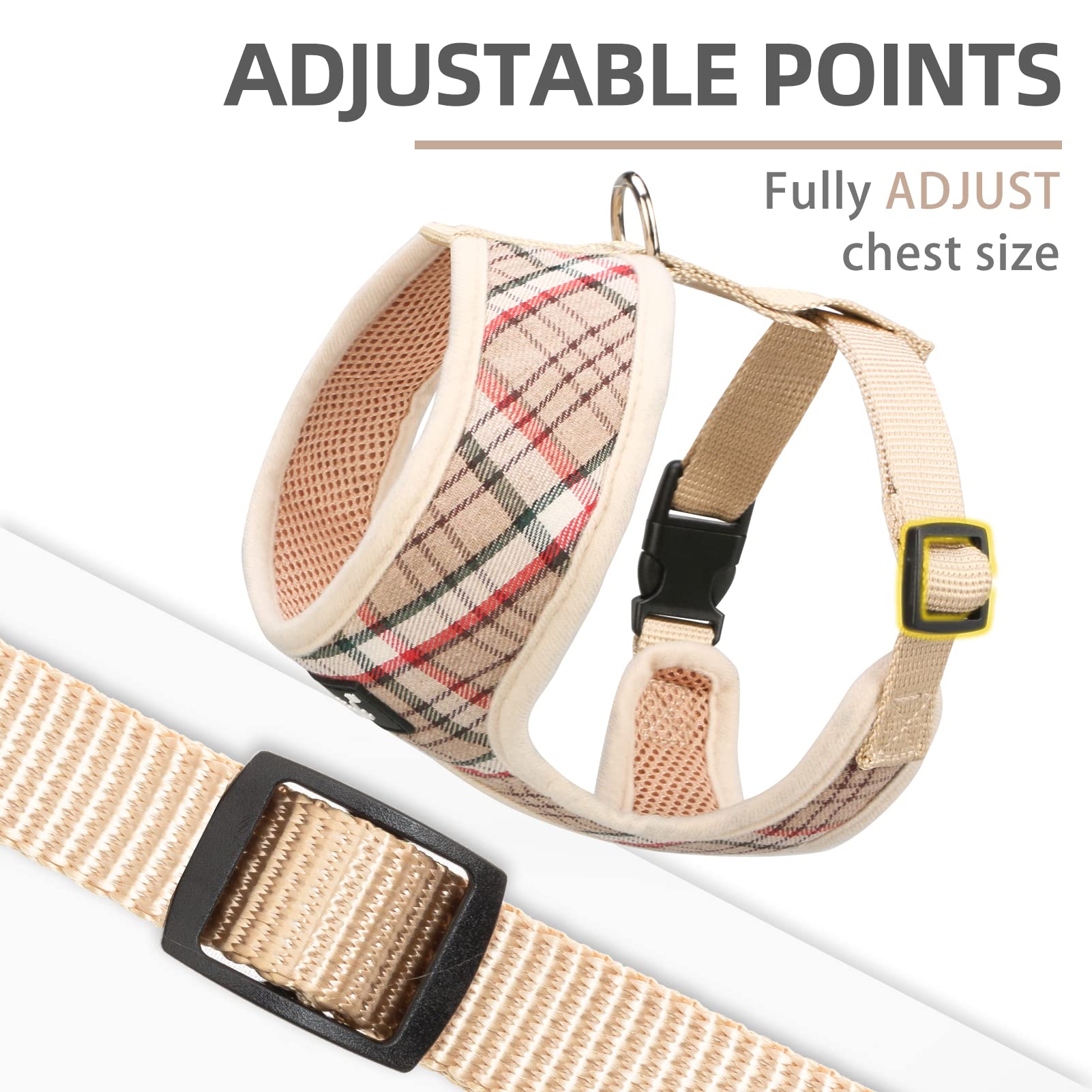 Pupteck Soft Mesh Dog Harness And Leash Set Pet Puppy Cat Comfort Padded Vest No Pull Harnesses, Khaki, S