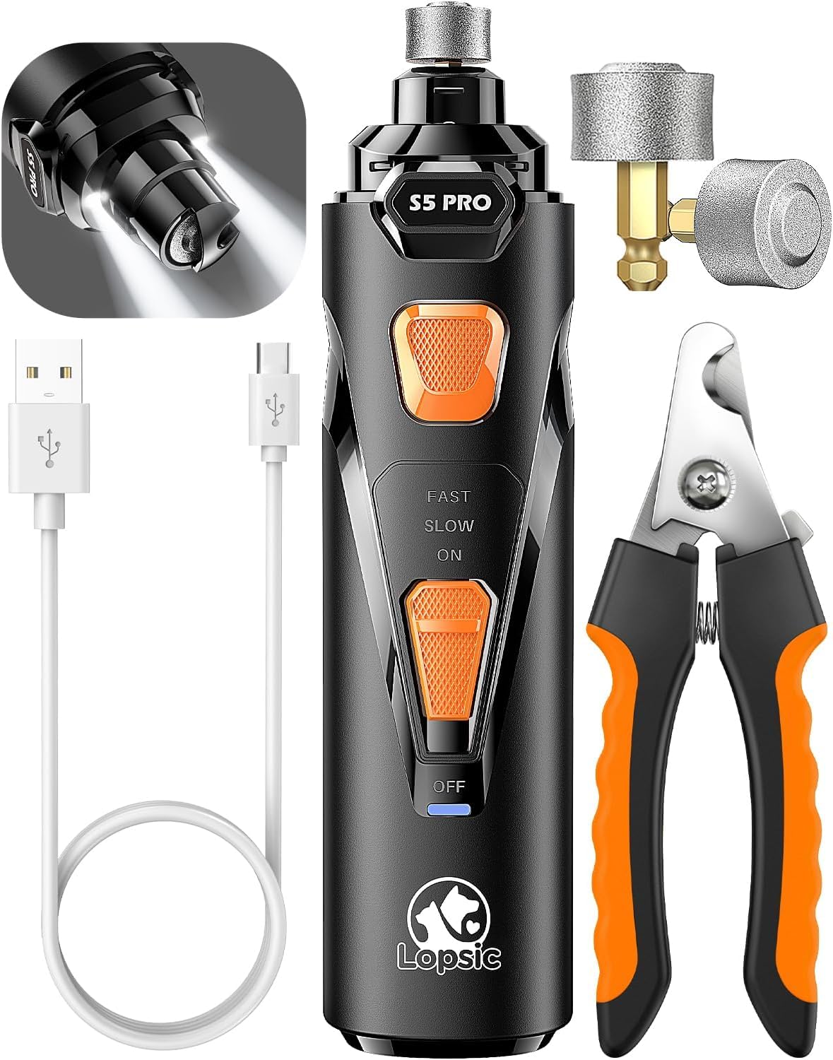Lopsic Dog Nail Trimmers With 3 Grinding Wheels Pet Dog Nail Clipper Kit For Large Medium Dogs Cats Small Animal Nail Care Carbo