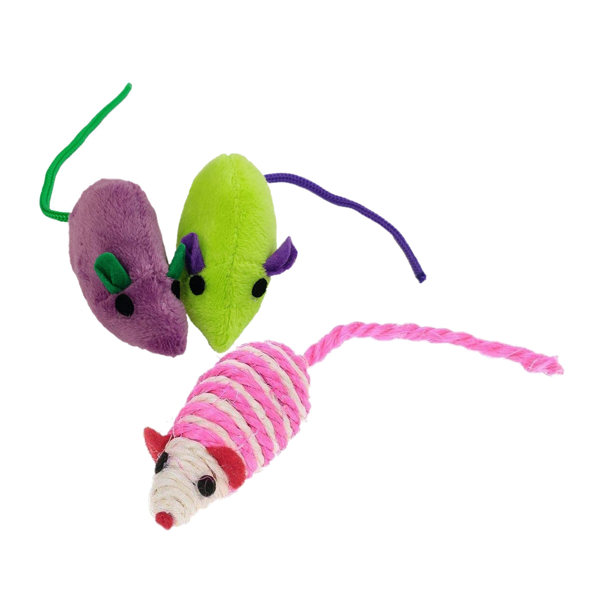 Pet Guard Combo Of Soft Plush Mouse And Sisal Rope Rattle Scratcher Molar Toy With Colorful Tails For Cat