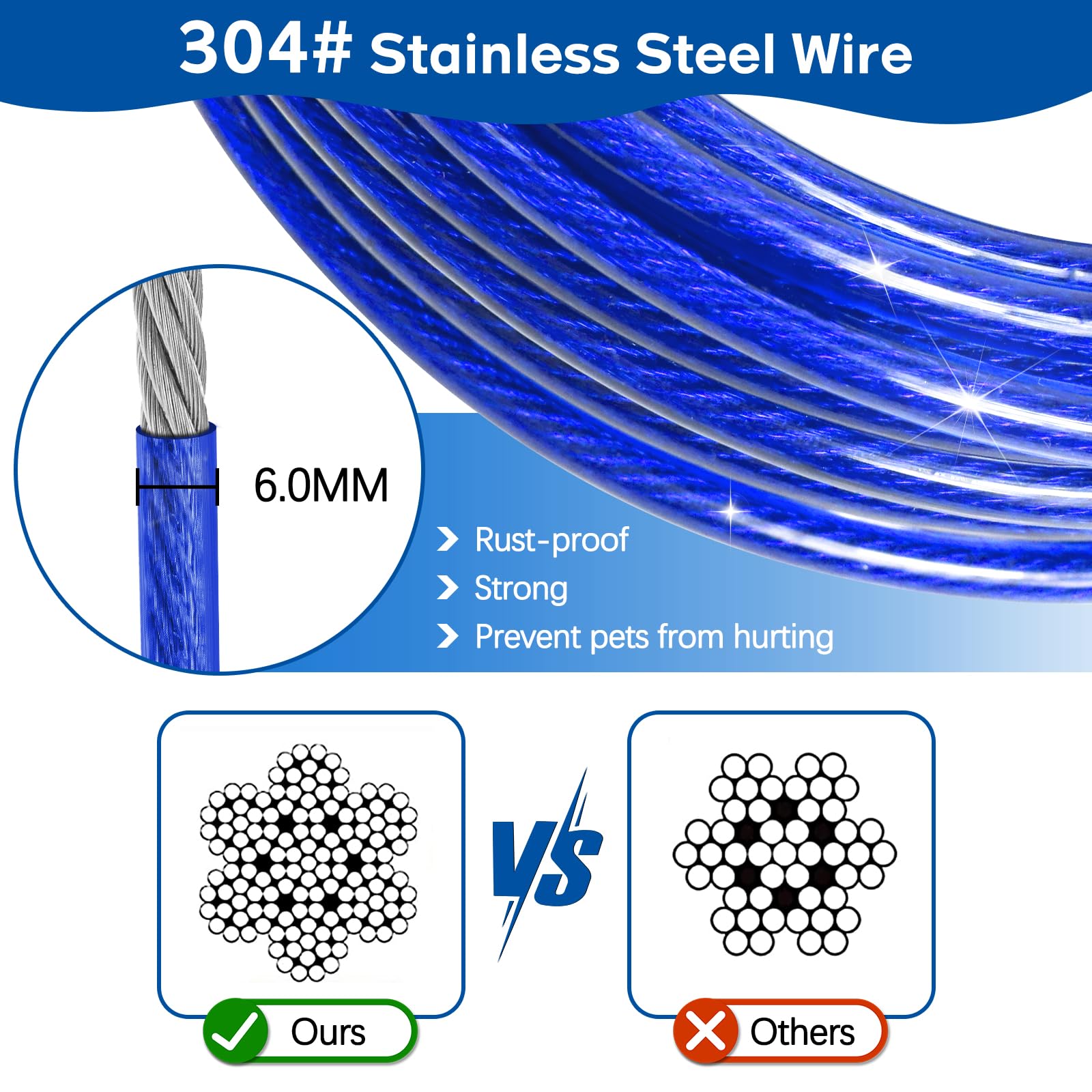 Long Leash Chew Proof, Tie Out Cable For Dogs 10/20/30/50 Ft With Carabiner, Leads For Yard Medium Large Dogs, Padded Handle (Bl