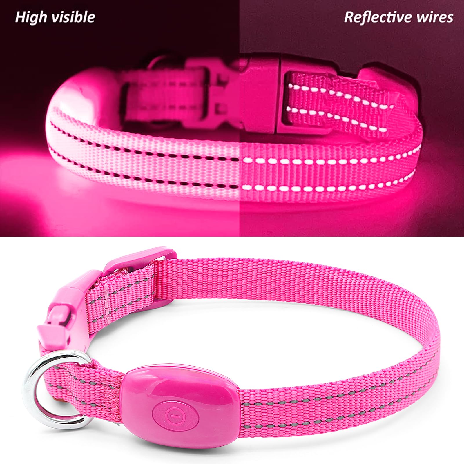 Domiglow Light Up Dog Collar For Small Dogs& Cats, Reflective Led Dog Collar Rechargeable Puppy Safety Lights For Nighttime Walk