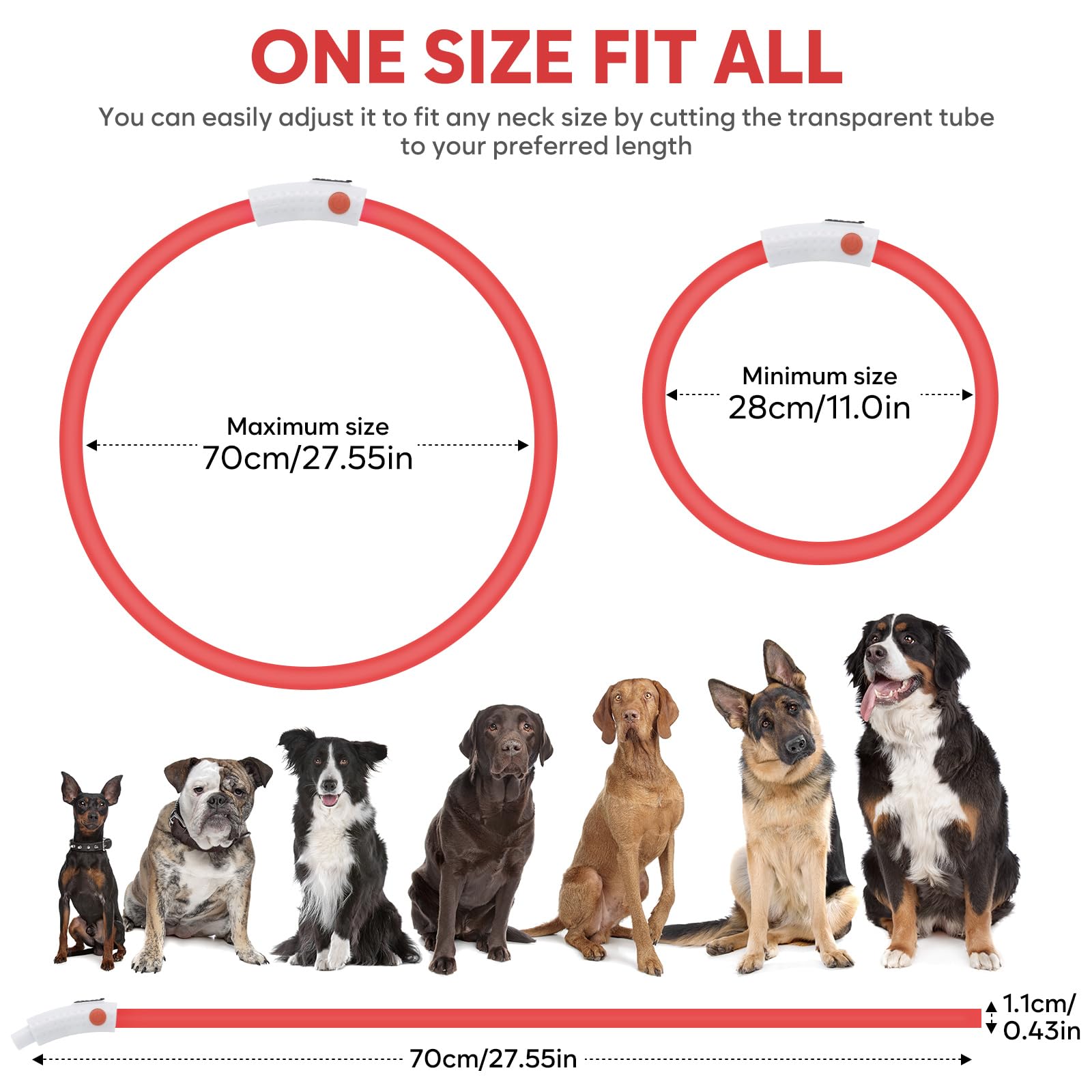 Higo Light Up Dog Collars - Rechargeable Lightweight Glowing Puppy Collar, Silicone Lighted Pet Collar Lights For Night Walking (Red)