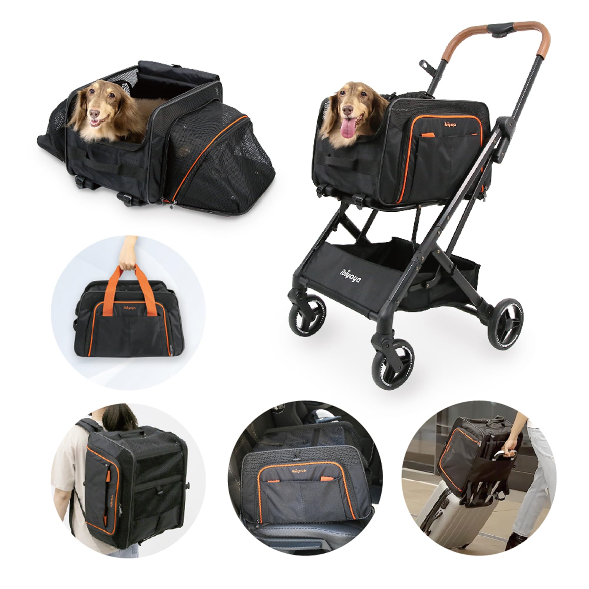 Ibiyaya - Compact 3-In-1 Convertible And Foldable Small Pet Carrier And Stroller Combo System, Travel Friendly Cat Stroller And 