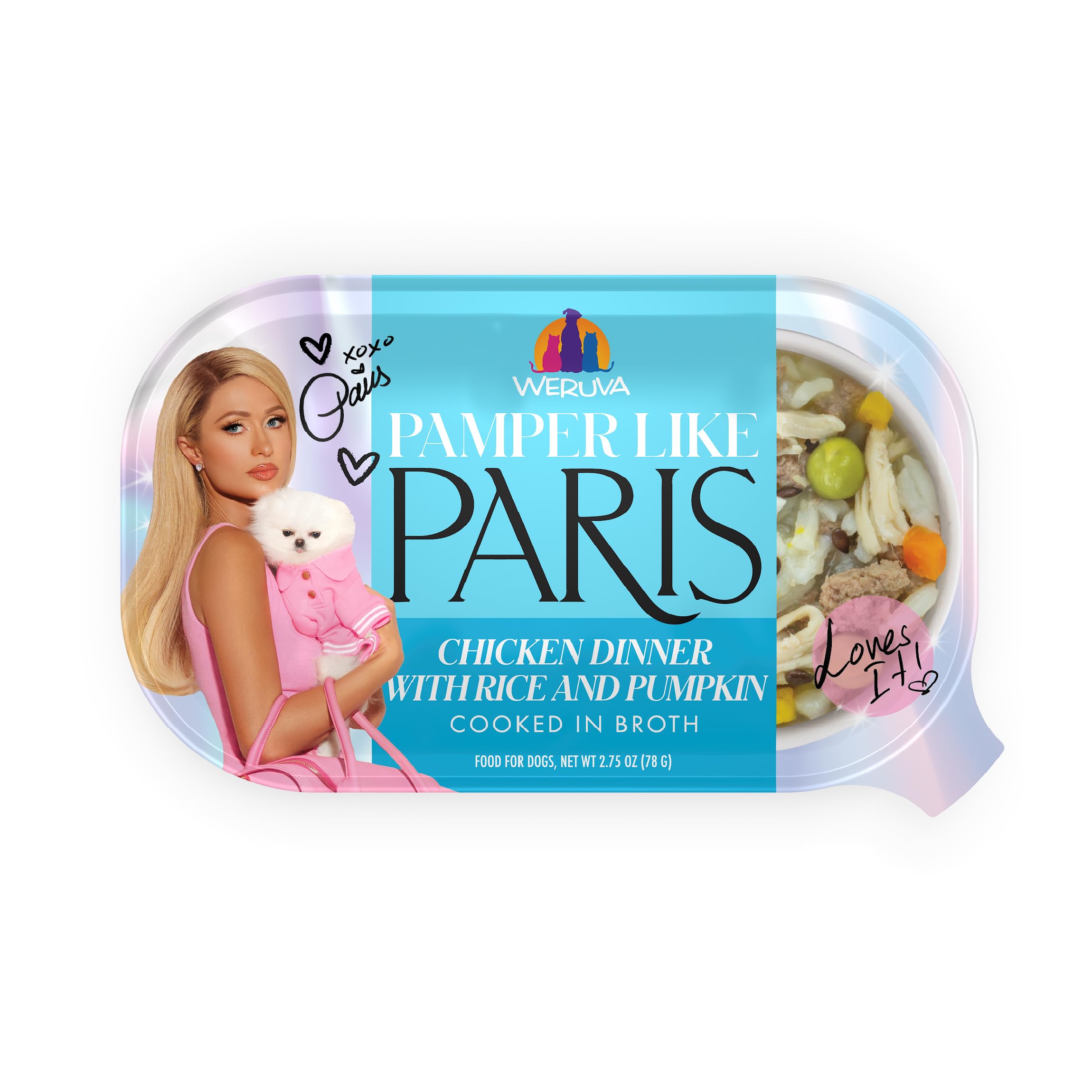 Weruva Paris Hilton Pamper Like Paris Natural Wet Dog Food, Chicken with Rice and Pumpkin, 2.75oz Cup (Pack of 10)