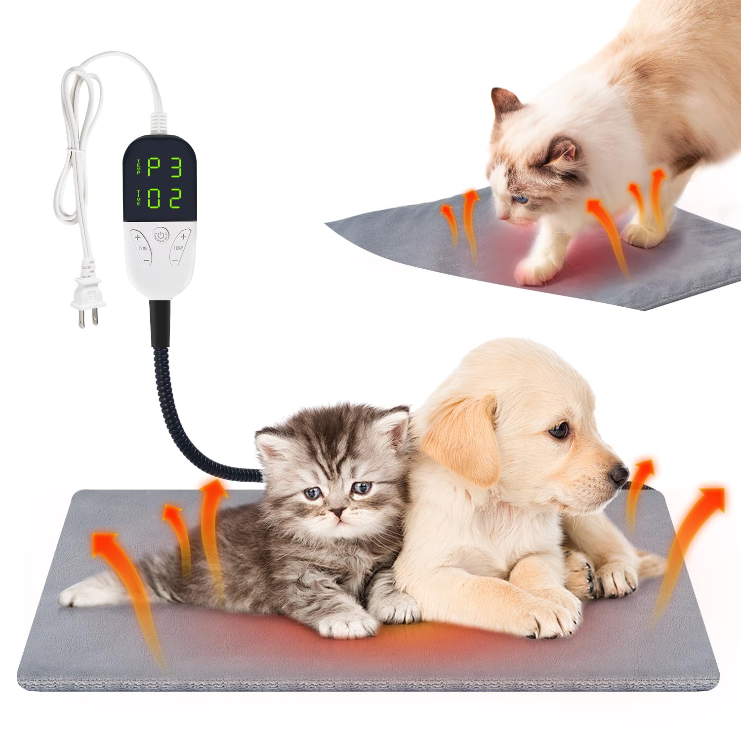 Smart Cat Heating Pad With Pressure Activated - Temperature Adjustable Heated Dog Bed With Timer - 13X17 Inches - 30W - Pressure
