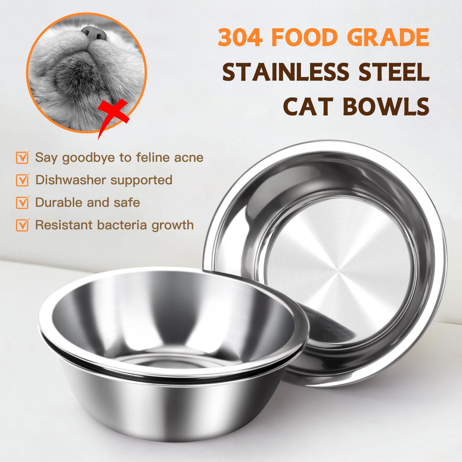 Woodever Elevated Cat Bowls Set - 3 Stainless Steel Raised Feeding Bowls, 15° Tilt, Natural Wood Finish, Anti-Vomiting, Dishwasher Safe