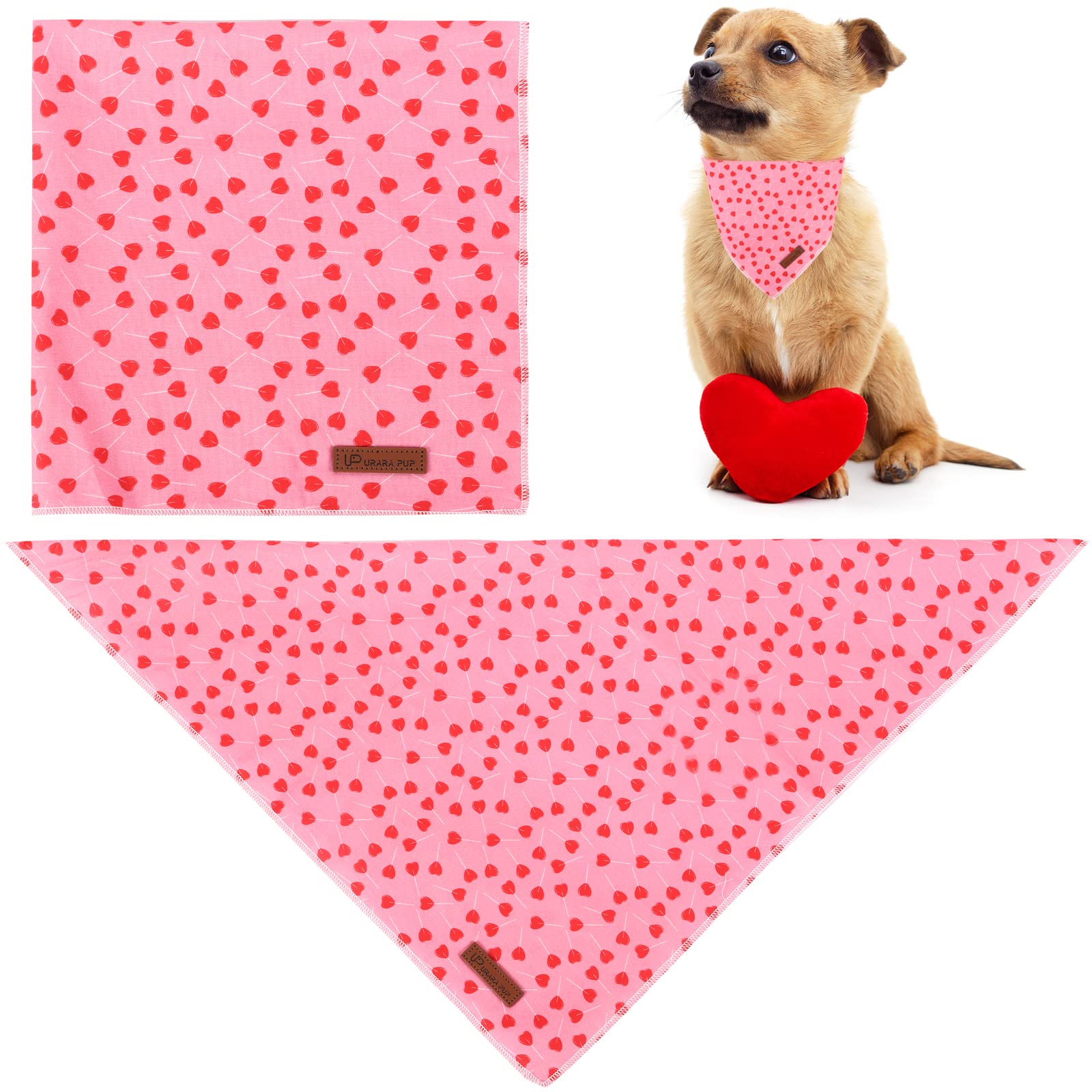 Up Urara Pup Valentines Day Dog Bandana, Valentine Triangle Bid Scarf For Girl Boy Medium Large Dogs, Adorable Puppy Wedding & V
