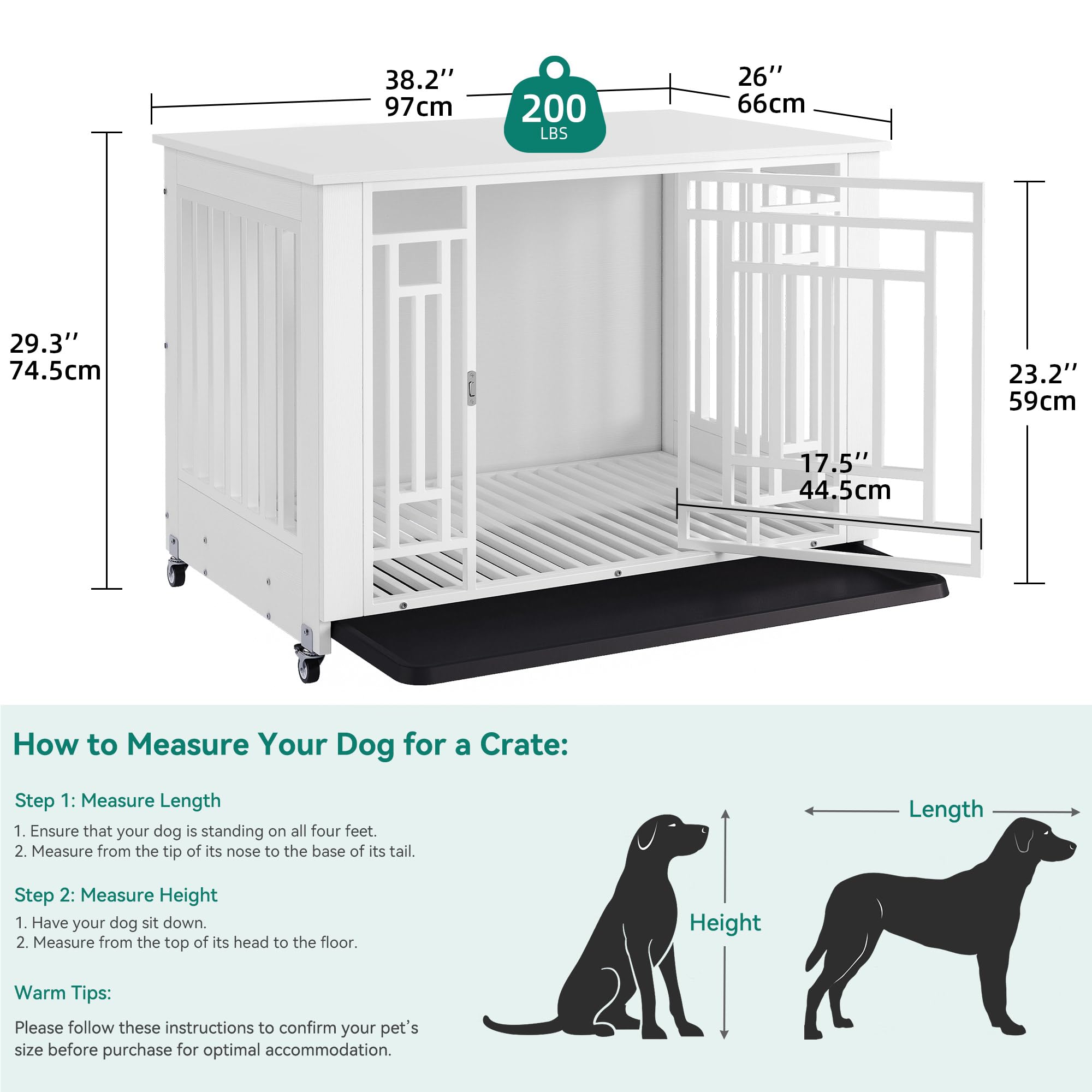 YITAHOME Dog Crate Furniture, Heavy Duty Dog Cage, Wooden Side End Table with Wheels, Chew-Resistant Metal Dog Kennel with Remov