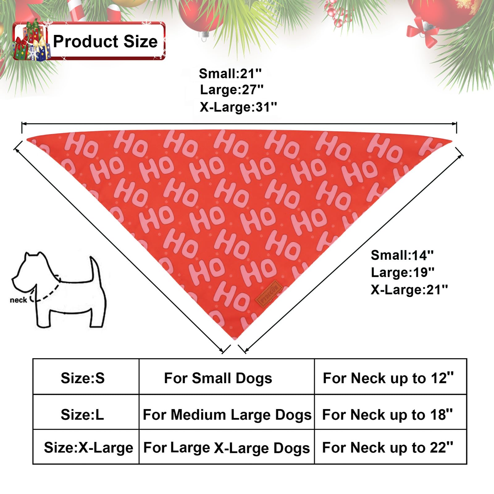 Ptdecor Christmas Dog Bandana, Xmas Hoho Santa Design Reversible Holiday Dog Scarf, Triangle Christmas Bandanas For Medium Large