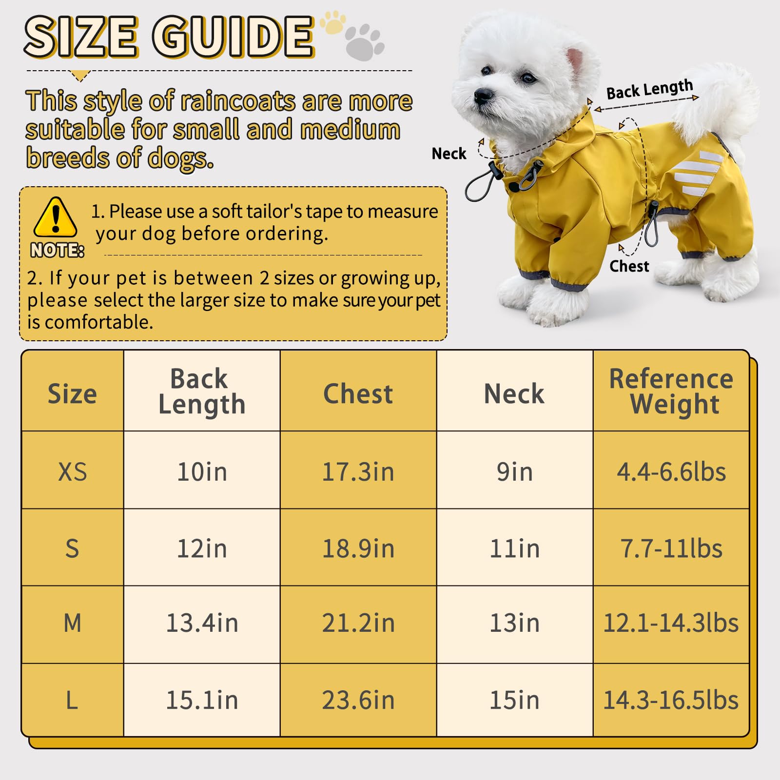 Dog Raincoat, Waterproof Dog Rain Jacket With Hood, Dog Rain Coat With Leash Hole, Reflective Strap For Small Medium Dogs, Lightweight Puppy Clothes(Yellow,L)