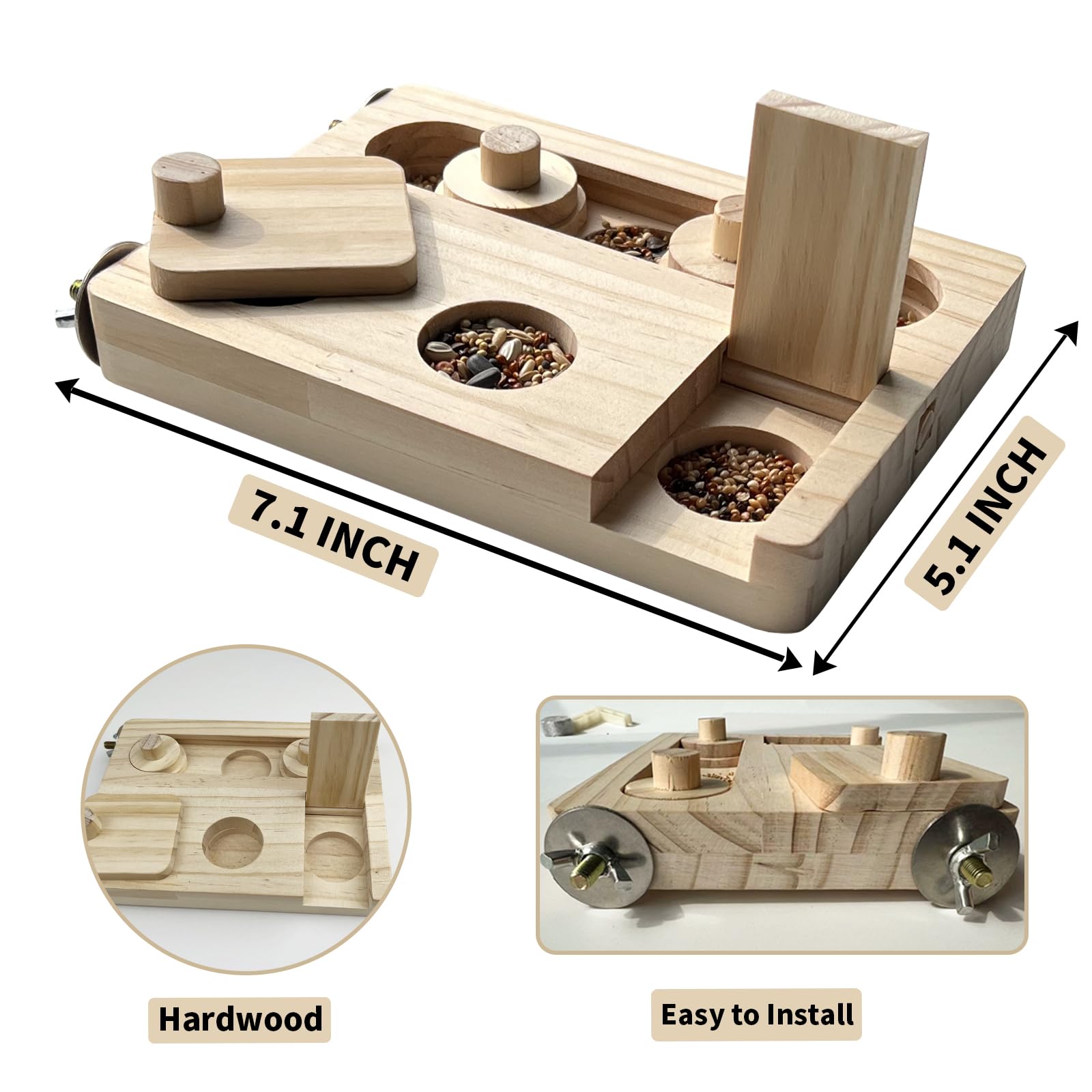 FlidRunest Wooden Bird Foraging Puzzle Toys for Parrots, Parakeet, Cockatiel, Sun Conures - Birds Interactive Mental Enrichment