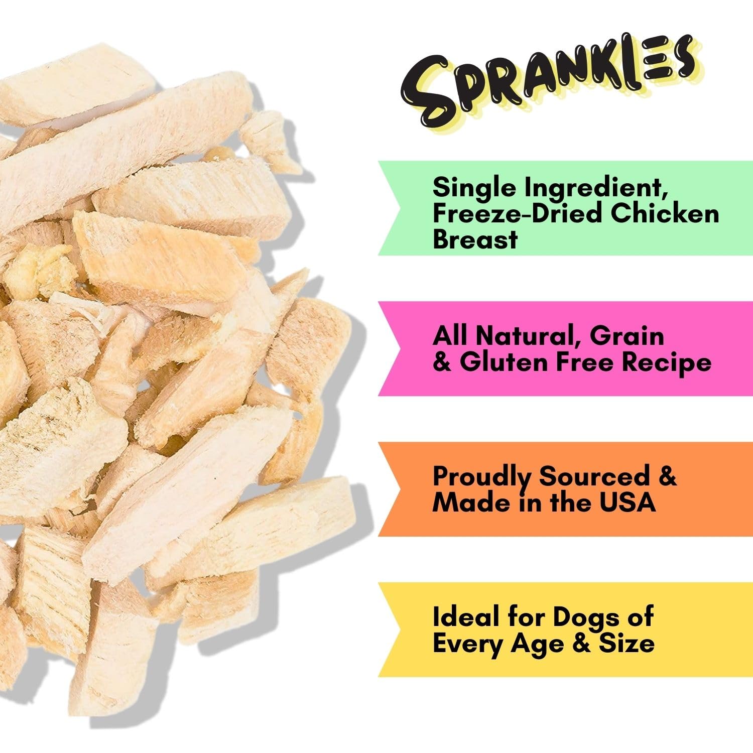 SPRANKLES Freeze Dried Chicken Treats for Cats & Dogs - Single Ingredient Chicken Breast All Natural Grain-Free, High Protein, M