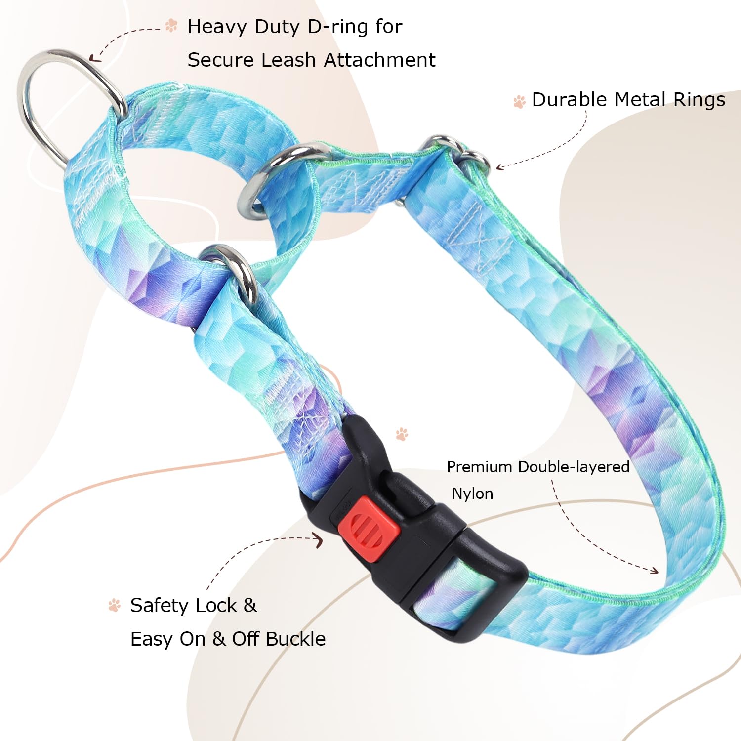 Martingale Collar For Dogs, Blue No Escape Training Dog Collar For Small Medium Dogs, Adjustable Safety Buckle Dog Collar, Perfe