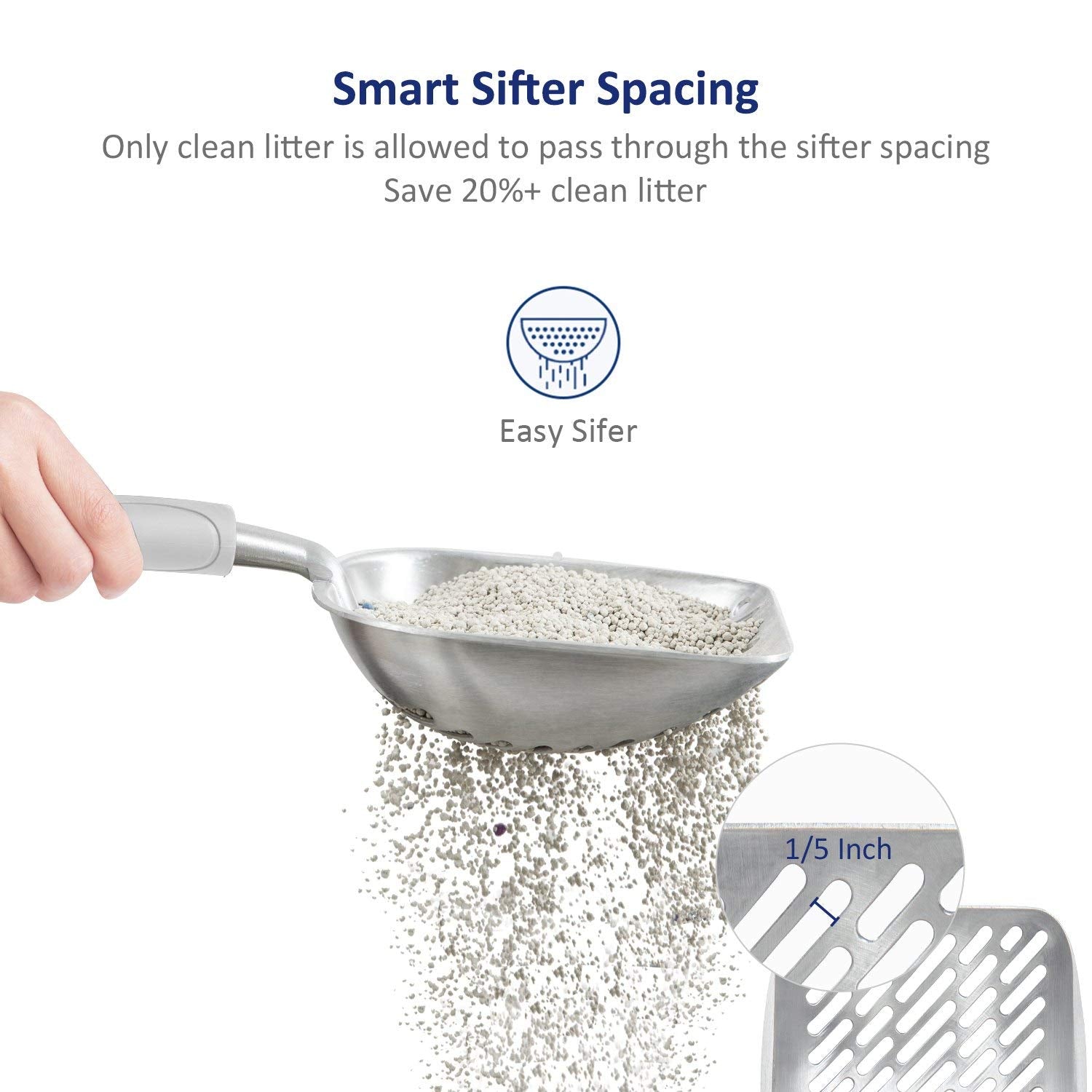 Wepet Cat Litter Scoop, Aluminum Alloy Sifter, Kitty Metal Scooper, Deep Shovel, Long Handle, Poop Sifting, Kitten Pooper Lifter, Heavy Duty, For Litter Box, Irregularly Aluminum With Grey Handle