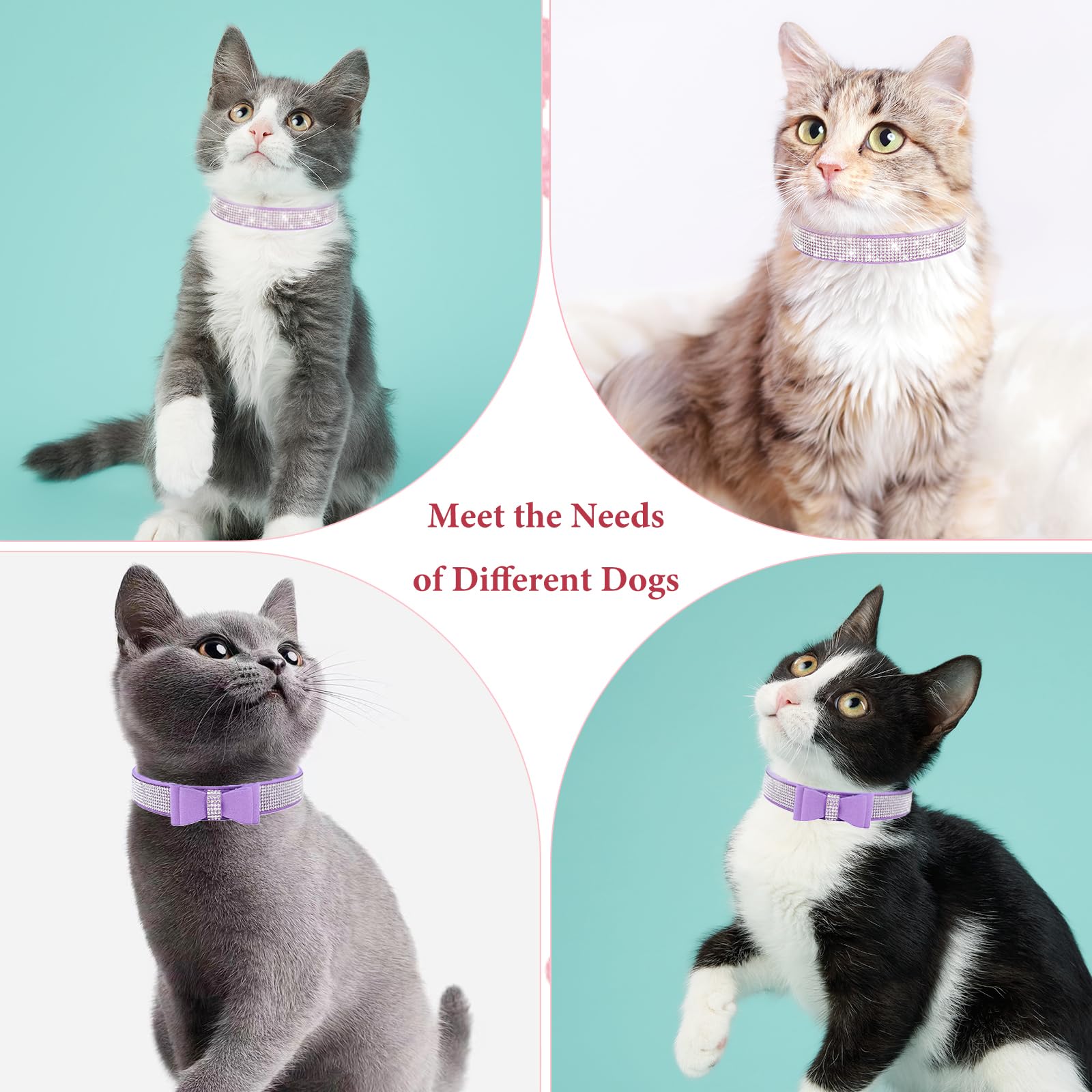 Purple Diamond Dog Collars For Small Dogs, 2-Pack Bling Dog Collar Soft Suede Glitter Rhinestone Jewelry Crystal Girl Puppy Coll