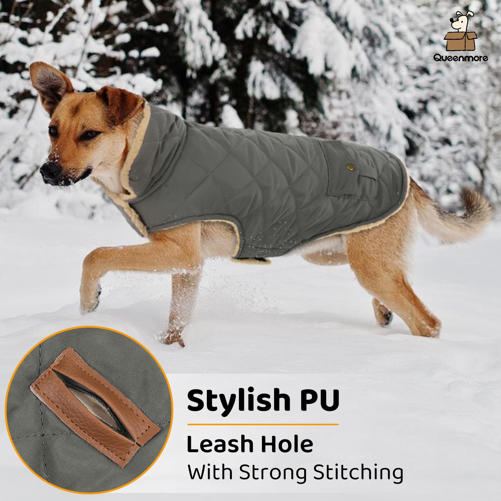 Queenmore Dog Winter Coat - Waterproof Fleece Jacket, Thick Cotton Padding, X-Small, Grey, Model 1067-QM-13488Coat