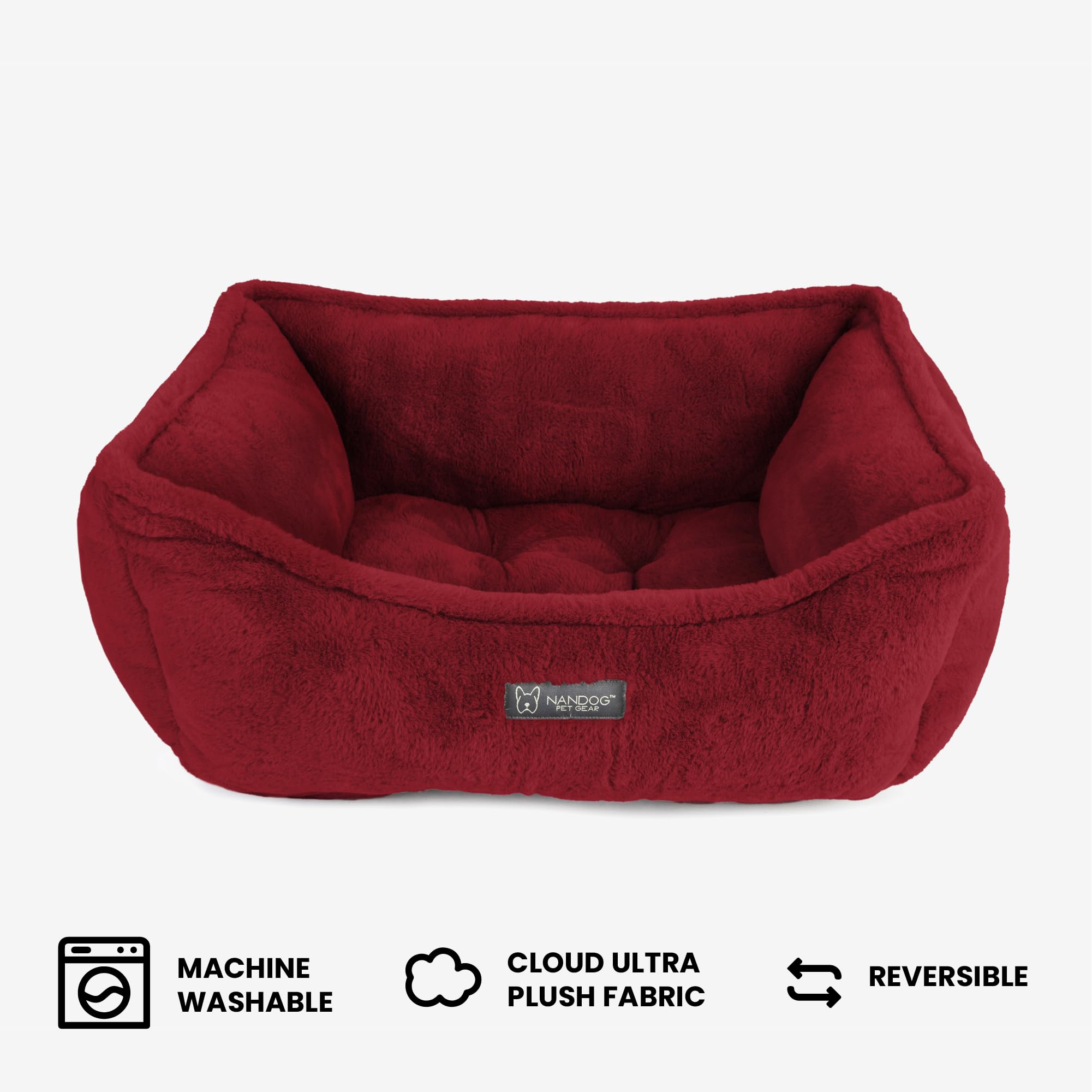 Nandog Cloud Reversible Bed In Burgundy - Ultra Soft Micro Plush Fabric - Double-Stitched Seams - Modern & Washable Bed For Cats