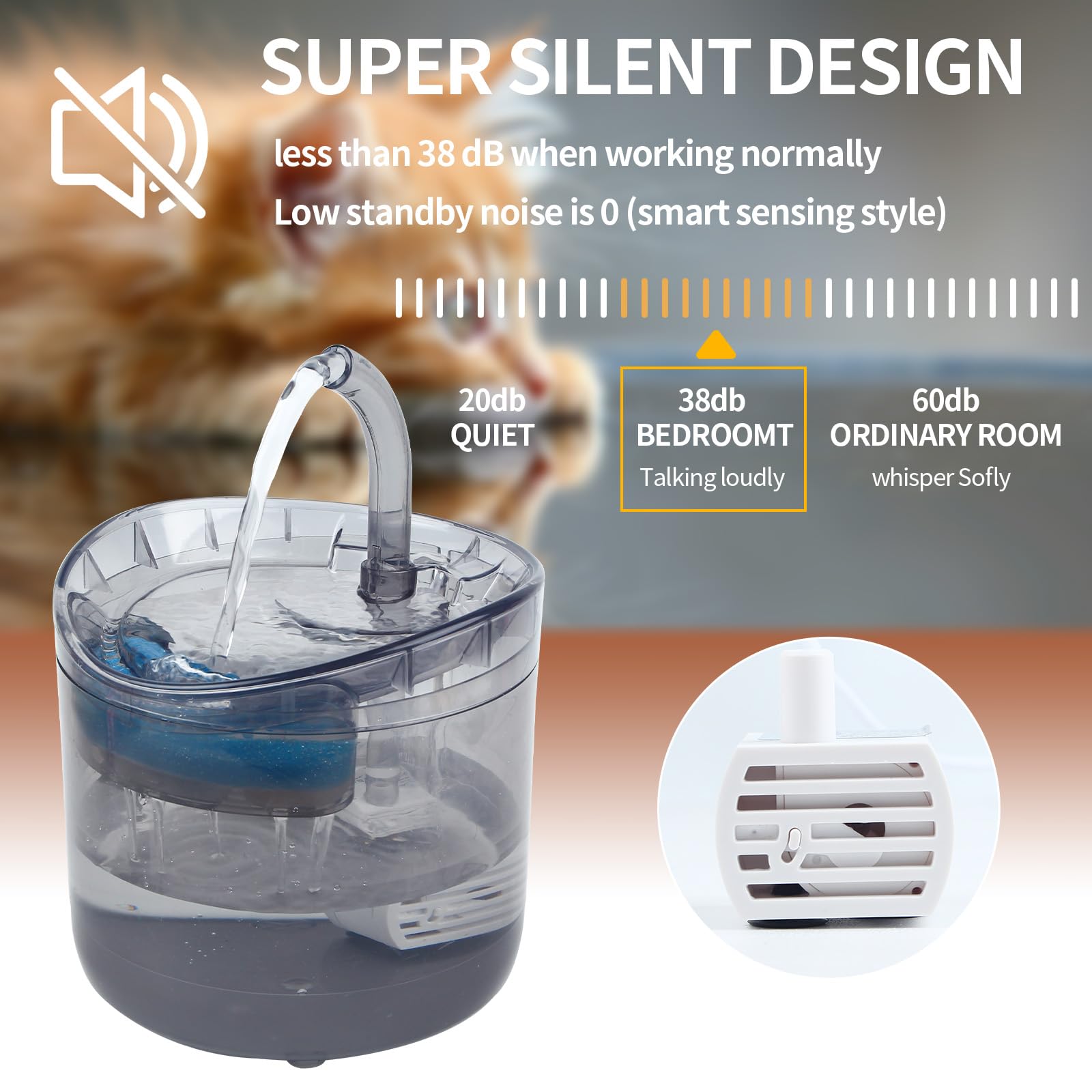 Huitban 61Oz/1.8L Pet Fountain, Automatic Cat Water Fountain With Energy-Saving Infrared Sensor, Dog Water Dispenser For Cats, D