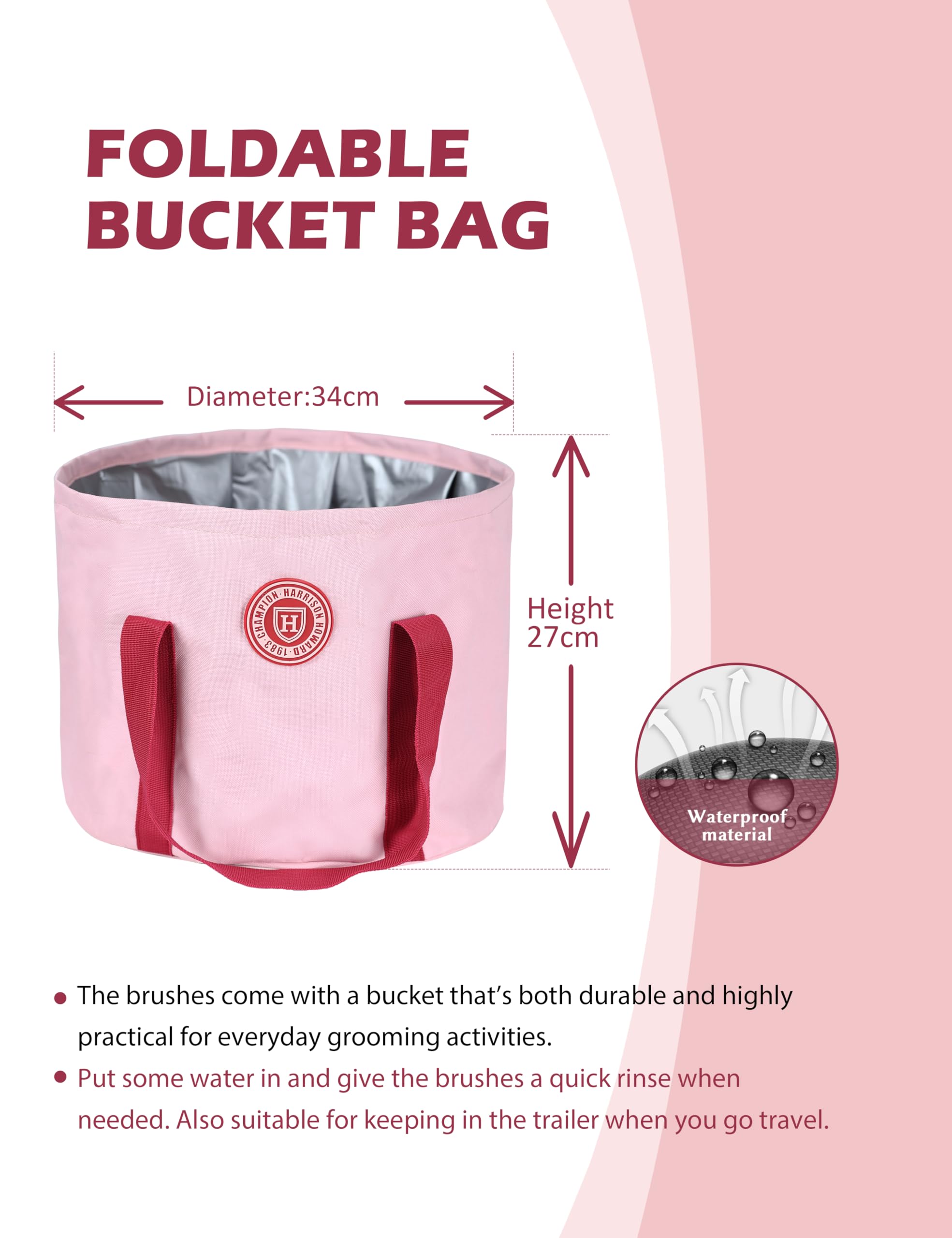 Harrison Howard Horse Grooming Kit 9-Piece Equine Care Series Horse Brush Sets With Organizer Tote Bag Pink