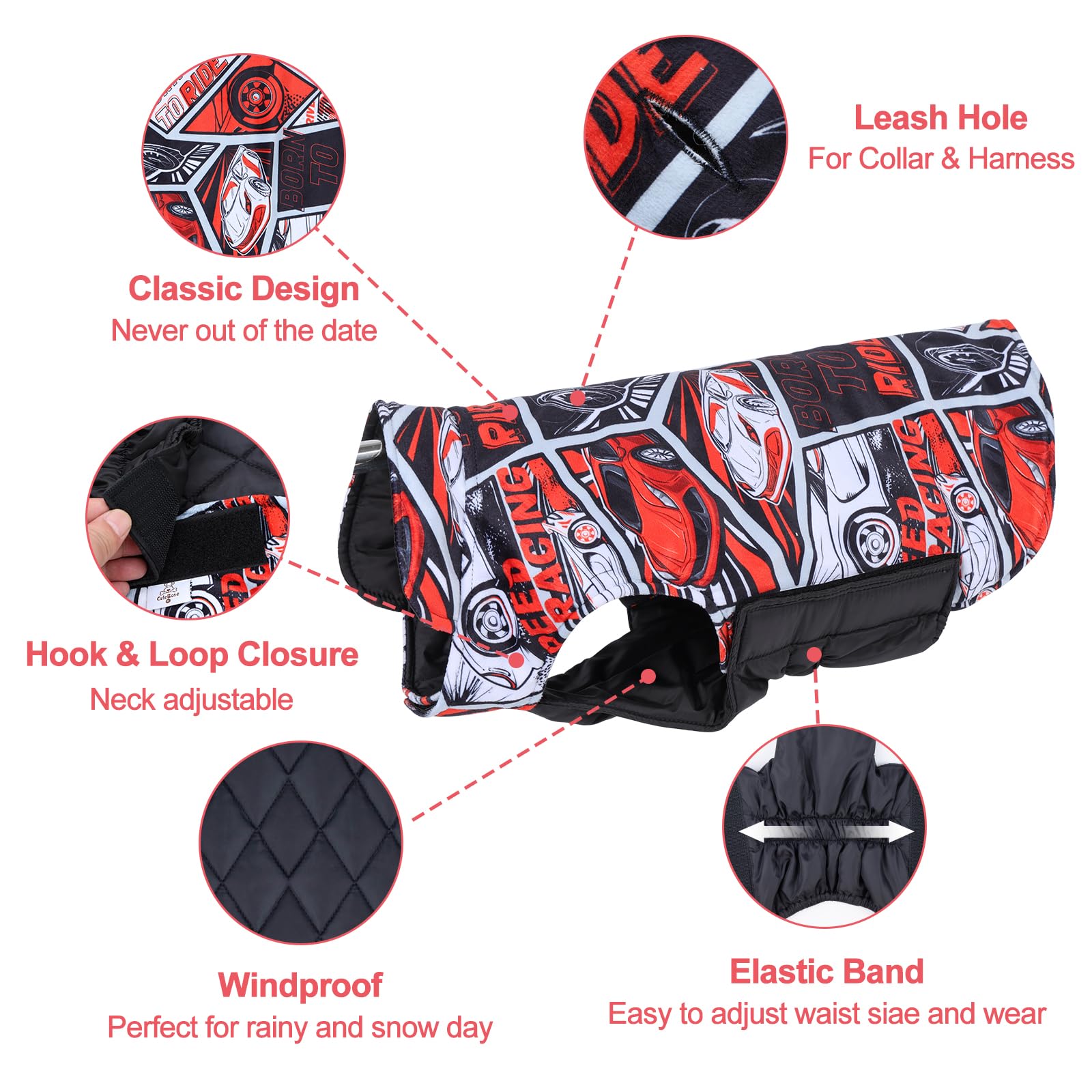 Gmf30L Winter Dog Coat - Waterproof Windproof Reversible Jacket With Leash Hole - Thick Soft Coat For Small To Large Dogs - Cold