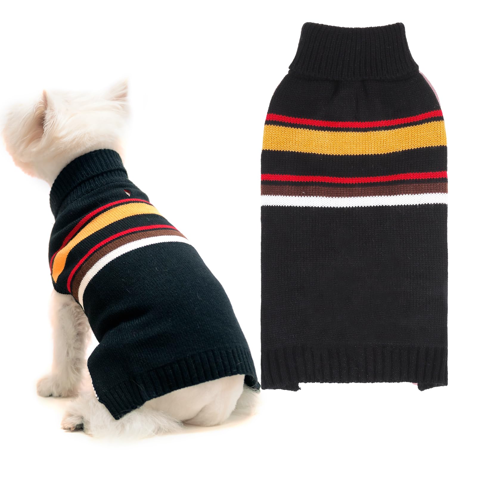 Pawchie Dog Sweater & Coat For Medium/Large Dog Girls & Boys, Warm Turtleneck Stretchy Knitted Ensembles With Leash Hole, Black