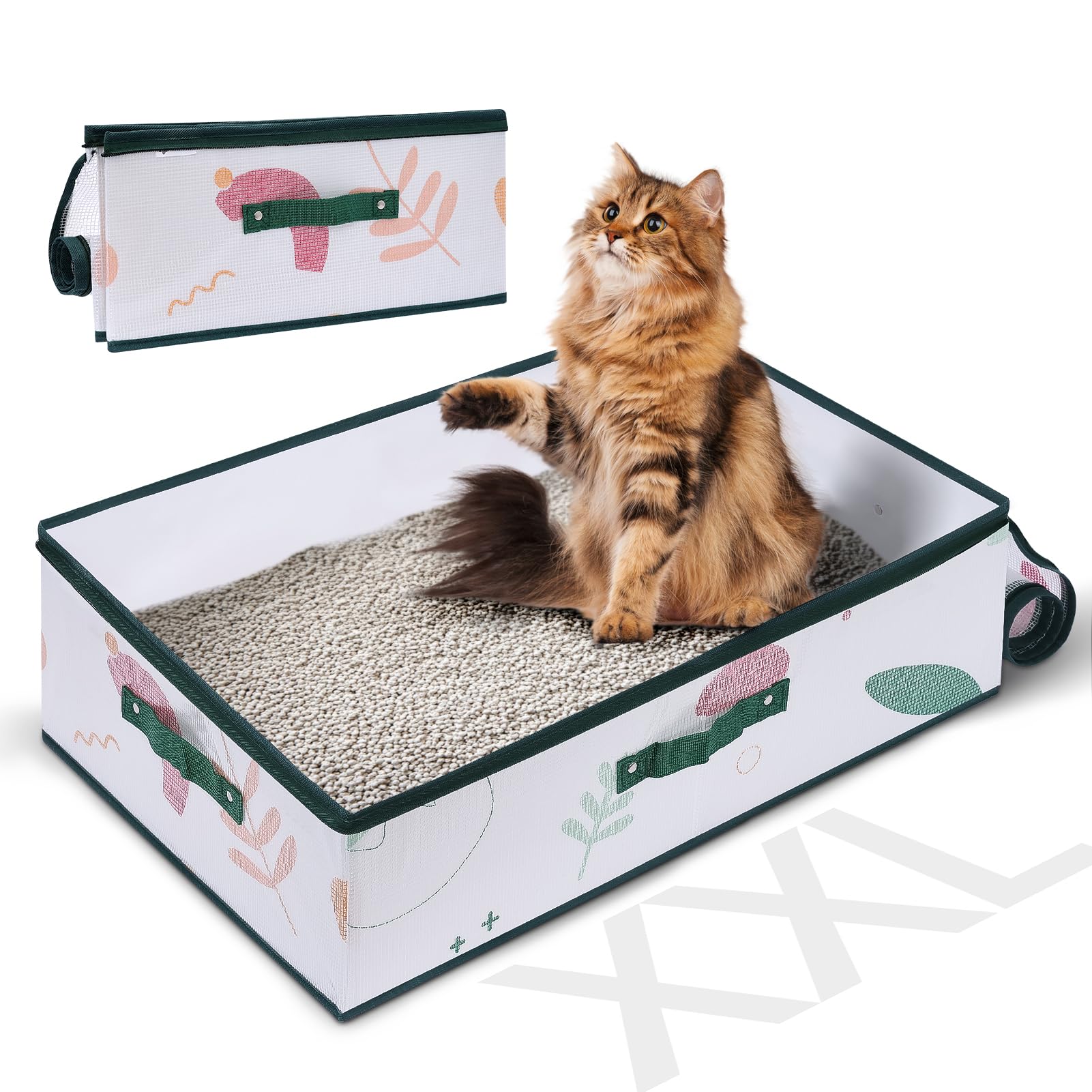Miu Color Portable Cat Litter Box For Travel With Lid, Extra Extra Large Xxl Leak-Proof Collapsible Litter Box Great For Travel 