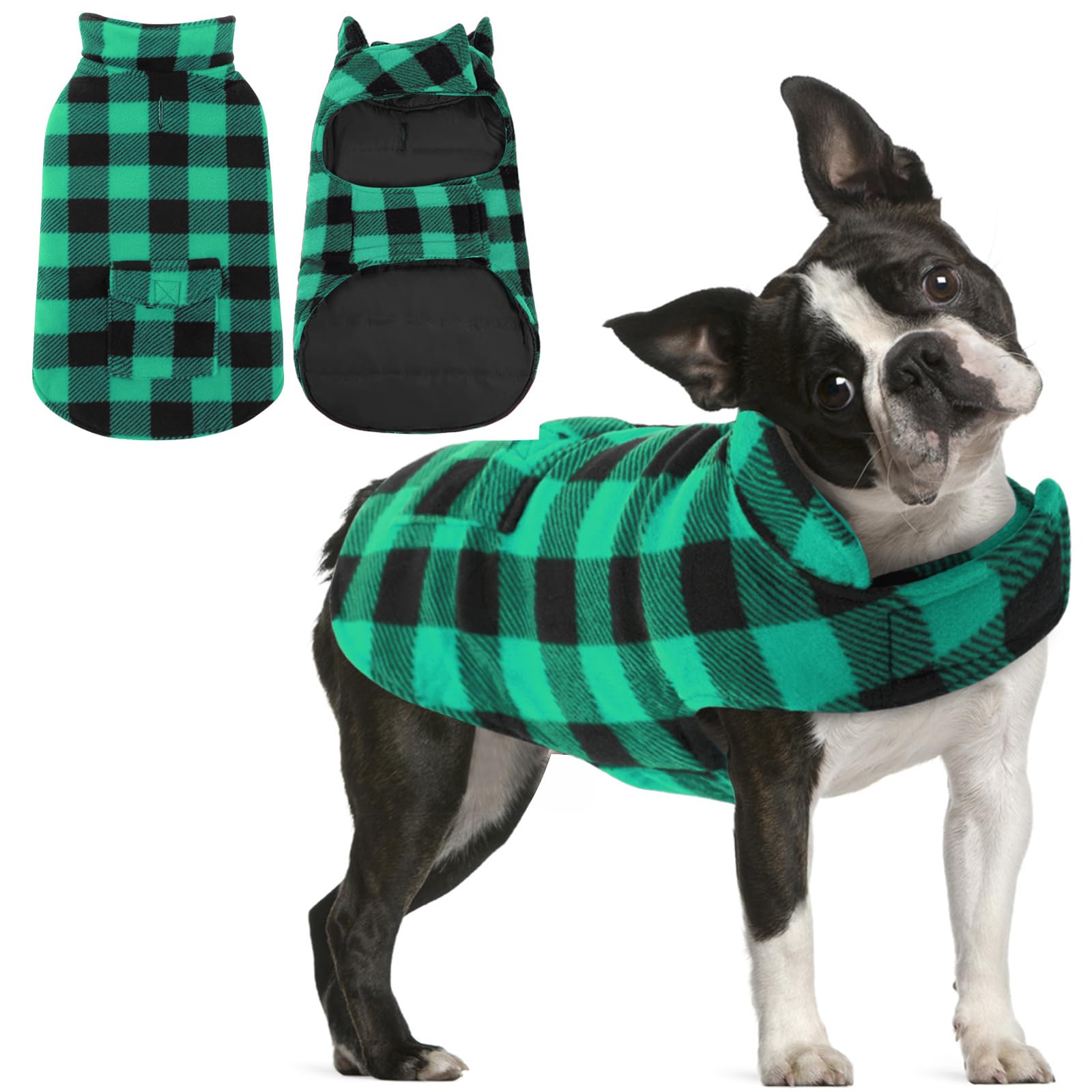 AOFITEE Dog Jacket Plaid Dog Winter Coat, Warm Dog Puffer Jacket, Small Dog Sweater, Reversible Dog Cold Weather Coat for Small 