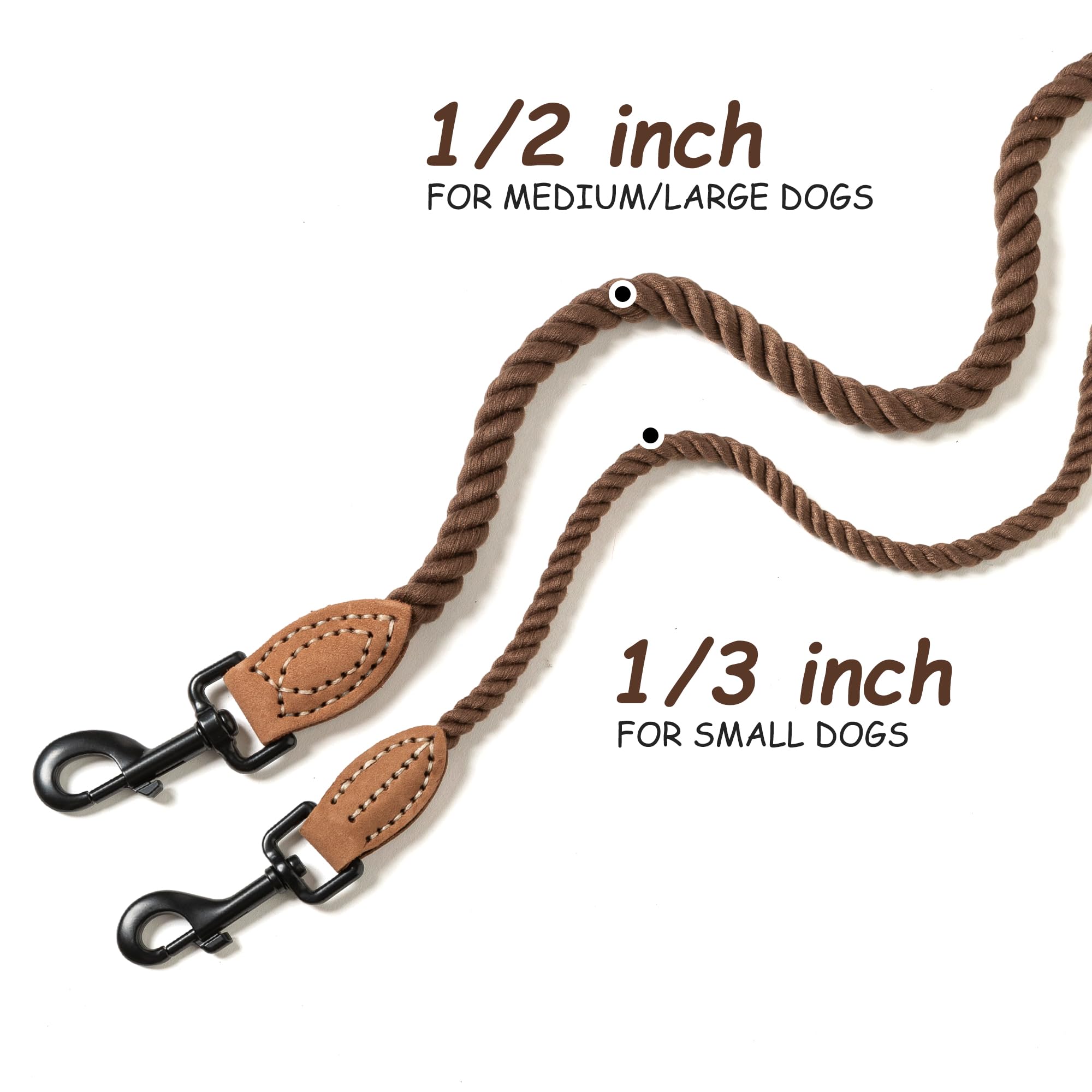 Mile High Life Dog Leash, Braided Cotton Rope Leashes With Leather Tip - Heavy Duty Metal Clasp, 5Ft, 1/3'' Thick - Wedding, Wal