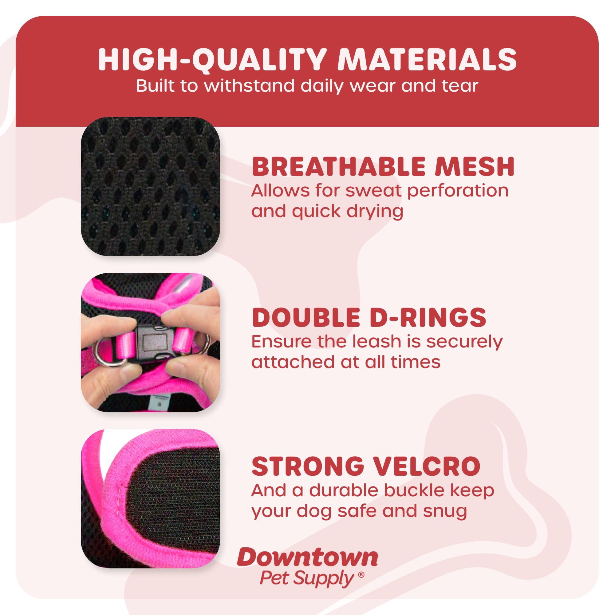 Downtown Pet Supply Step in Dog Harness for Small Dogs No Pull, Small, Black w/Pink Trim - Adjustable Harness with Padded Mesh F