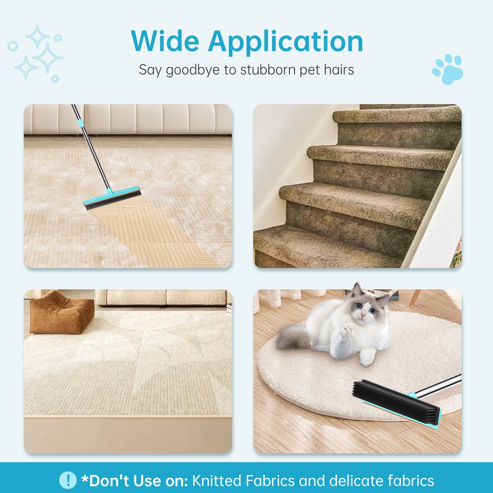 SOCCSO Carpet Rake - 60'' Long Handle Pet Hair Removal with Metal Fabric Edge Design,Carpet Broom,Carpet Rake for Carpets, Rugs,