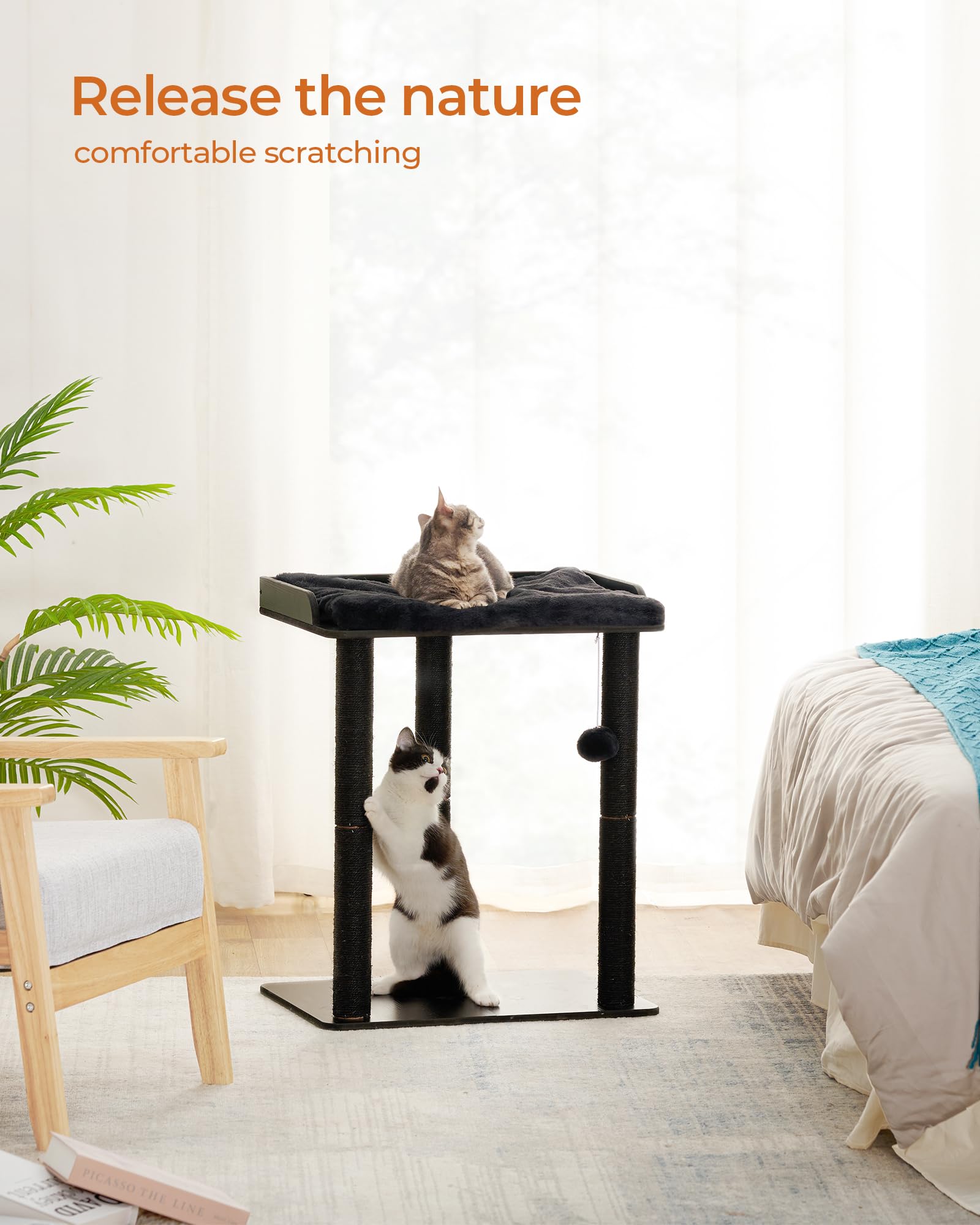 FourFurPets 26.7in Cat Tree Tower Condo, Cat Scratch Posts for Indoor Cats, Big Plate, Three 23.6in Full Sisal Scratching Posts,