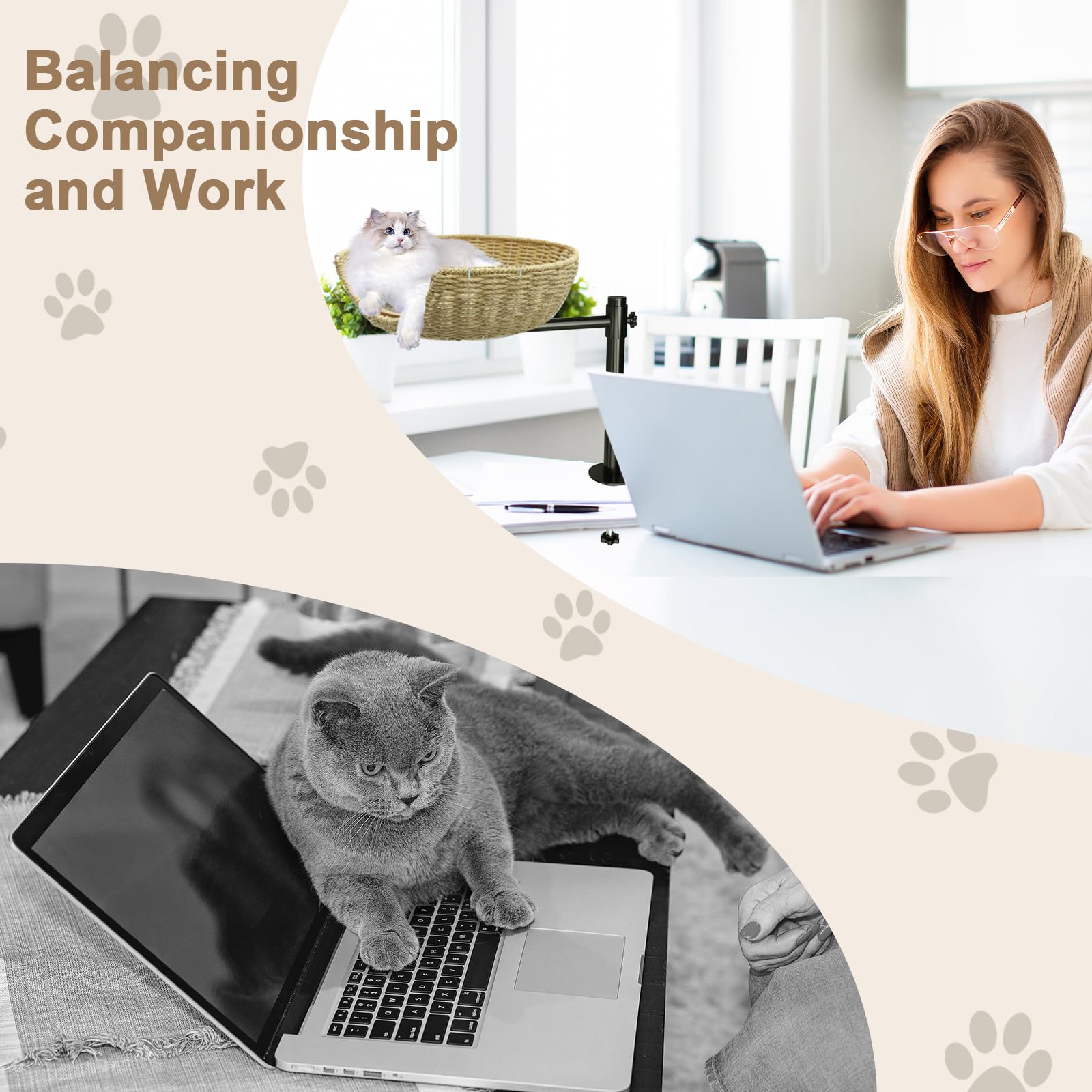 Theyfirst Handmade Cat Desk Bed For Indoor Cats, 360 Rotation Cat Bed Desk With Adjustable Mount, Pet Table Bed For Small Spaces