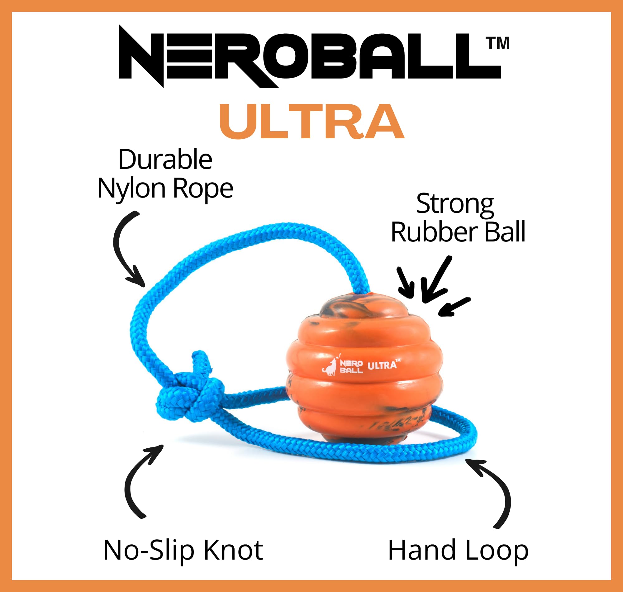 The Nero Ball Ultra™ Durable Dog Training Ball On Rope - Used By K-9 Teams Worldwide - Reward And Fetch Ball For Large Dogs - Exercise And Reward Toy For Dogs.