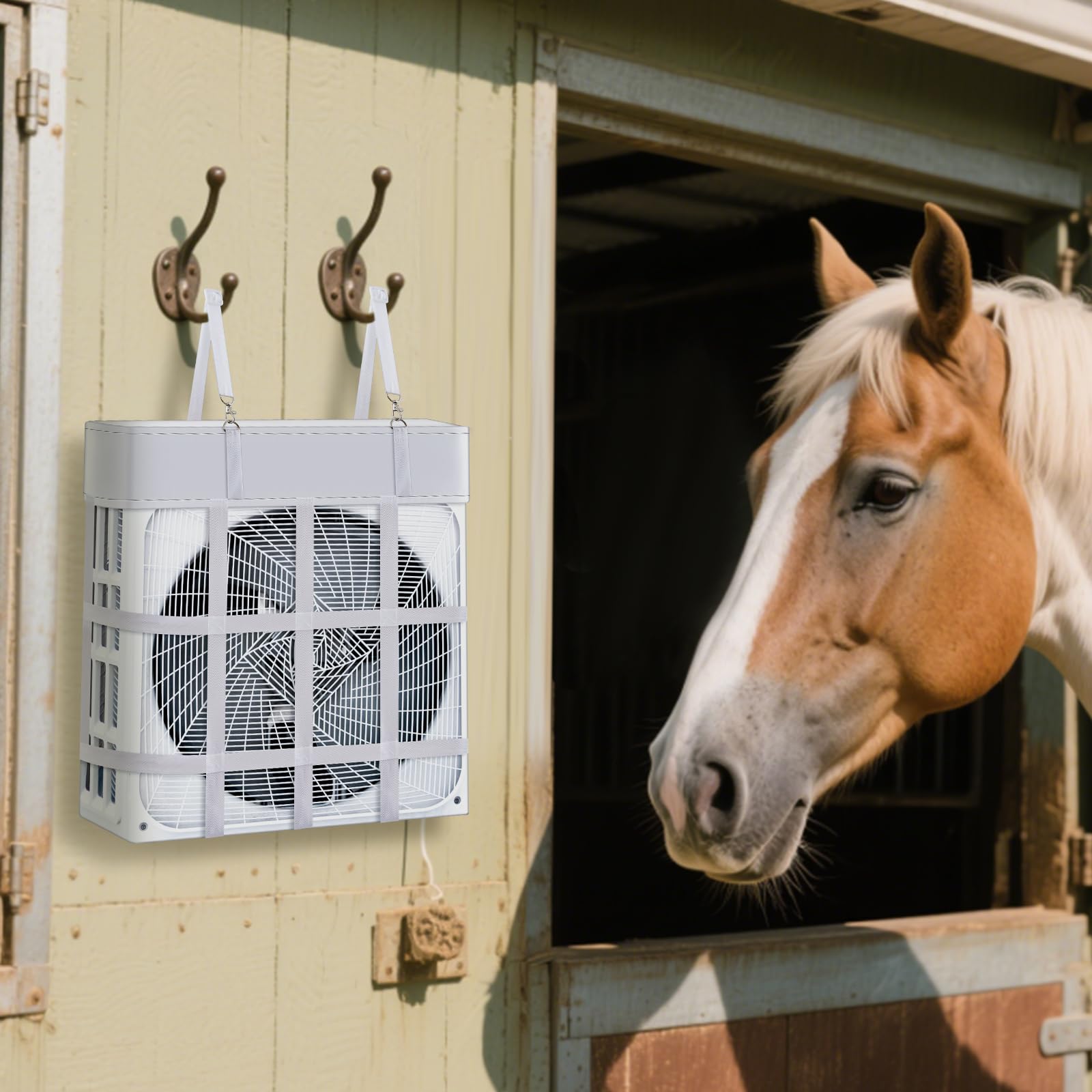 Tessco 2 Pcs Box Fan Holder Horse Stall Classic Fan Bag Hanging Web Holder Nylon Box Hay Bag(White)